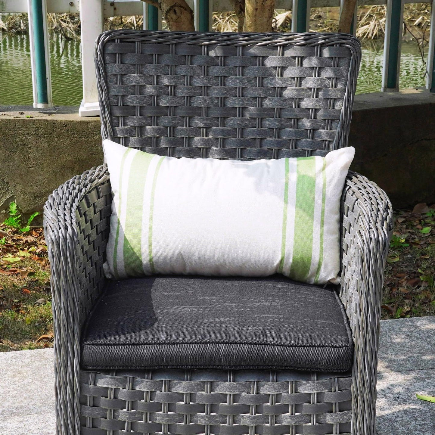 ONWAY Outdoor Pillow Covers Waterproof 18x18 Set of 2 Decorative Linen Throw Pillow Cover Beige and Black Striped Outdoor Pillows for Patio Furniture BST220