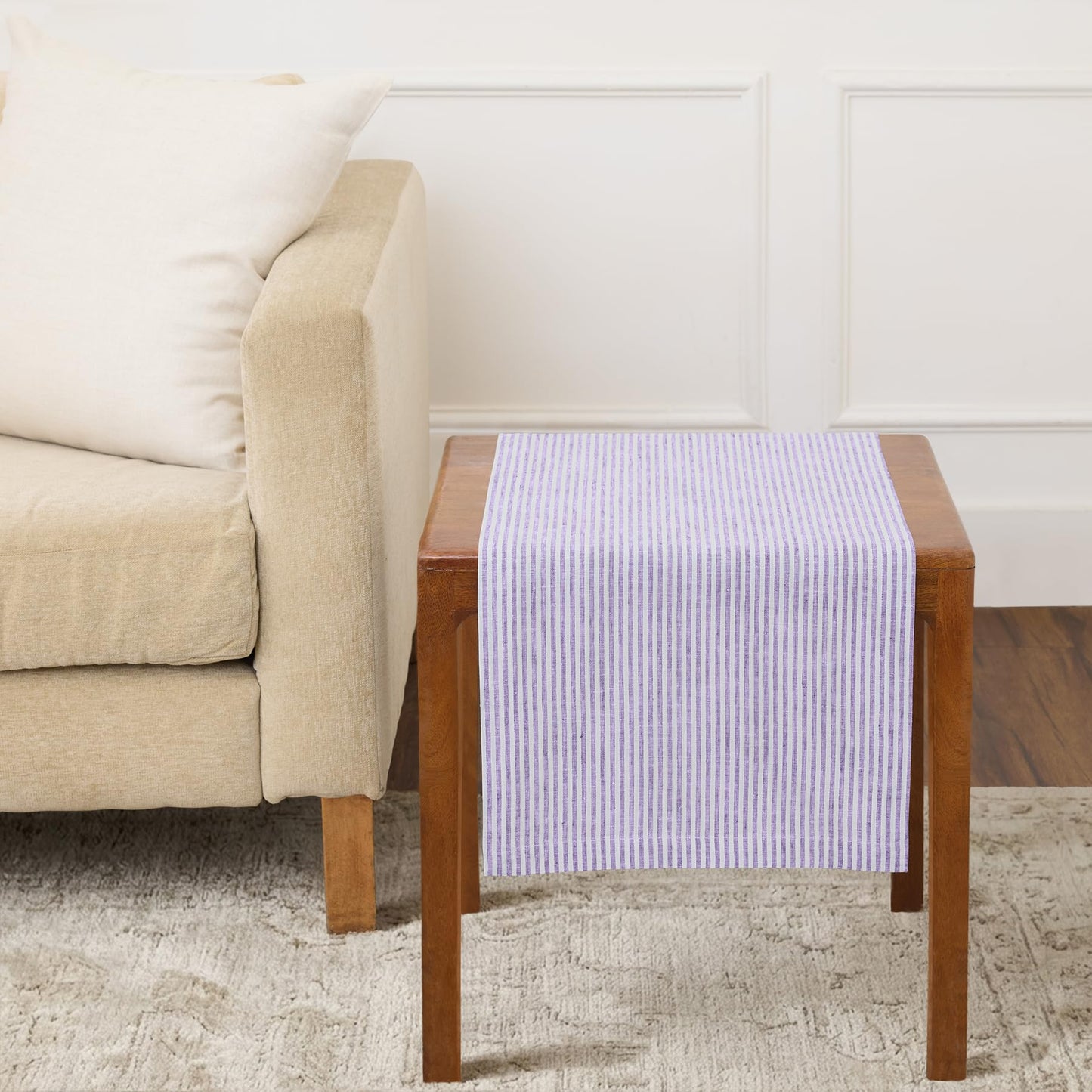 Solino Home 100% Pure Linen Table Runner Stripe Striped, Julia 14 x 72 in | Table Runners for dining, hallway and console tables; woven stripe, mitered corners; Muted Pastel Stripe; OEKO-TEX Certified BST326SOLH