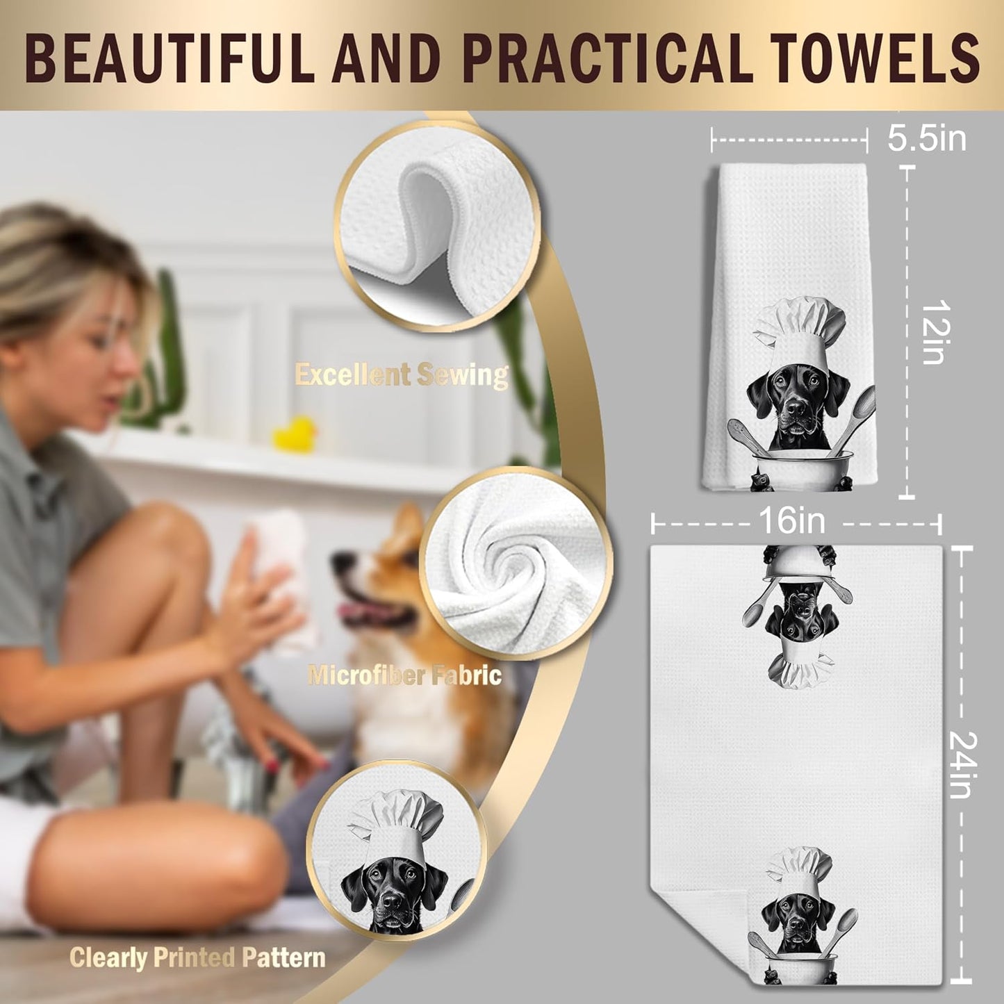 Funny Black Labrador Retriever Kitchen Towels, Black Lab Gifts Dish Tea Towels for Kitchen Decor, Gifts for Labrador Dog Lovers Hand Towels, 16x24 Inches BST202