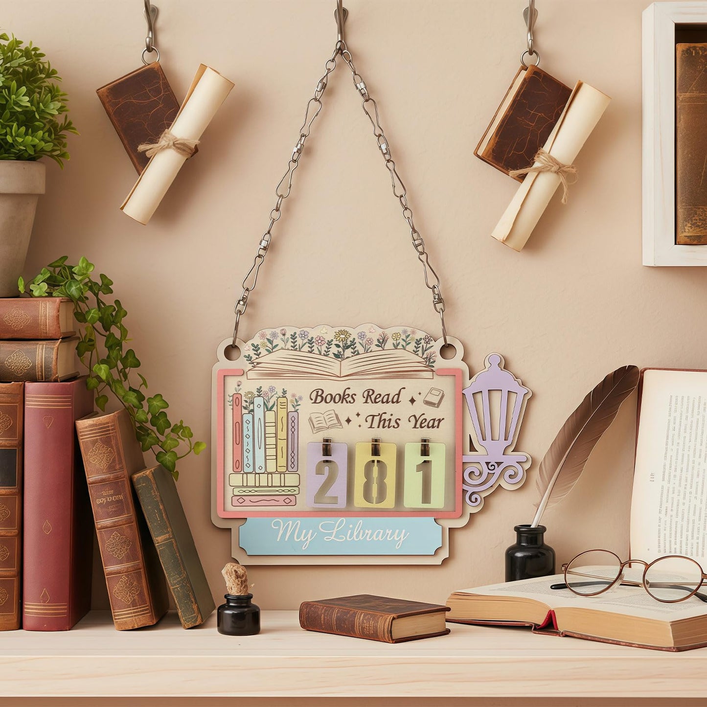 AceOrbit Back to School Books Read This Year Counter Constellation Stack of Books Read Tracker Wooden Hanging Book Counter Sign Astrology Bookshelf Decor Challenge Bookish Gifts for Book Lover Teacher BST202