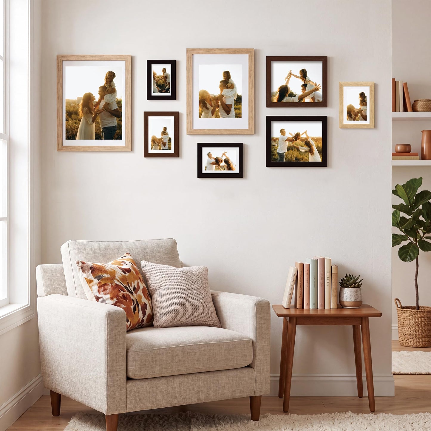 YESKAY 12x16 Picture Frame - 12 x 16 Photo Frame Made of Solid Oak Wood and Real Glass,Display Picture 4 Opening 5x7 with Mat or 12x16 Without Mat for Wall Mounting(Color Walnut) BST326H