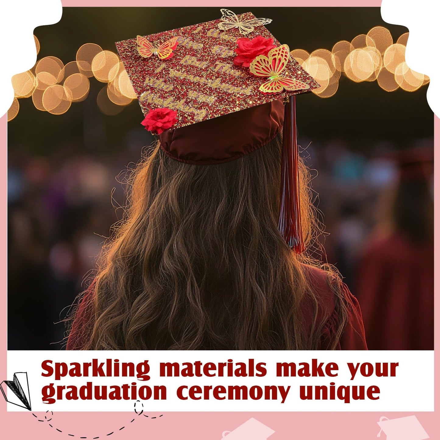 Gersoniel Graduation Cap Decorations 3 Sheets Bling Rhinestone Stickers 10 x 10 Inch Self-adhesive for Grad Hat Topper Craft DIY(Gold,Red) WN420