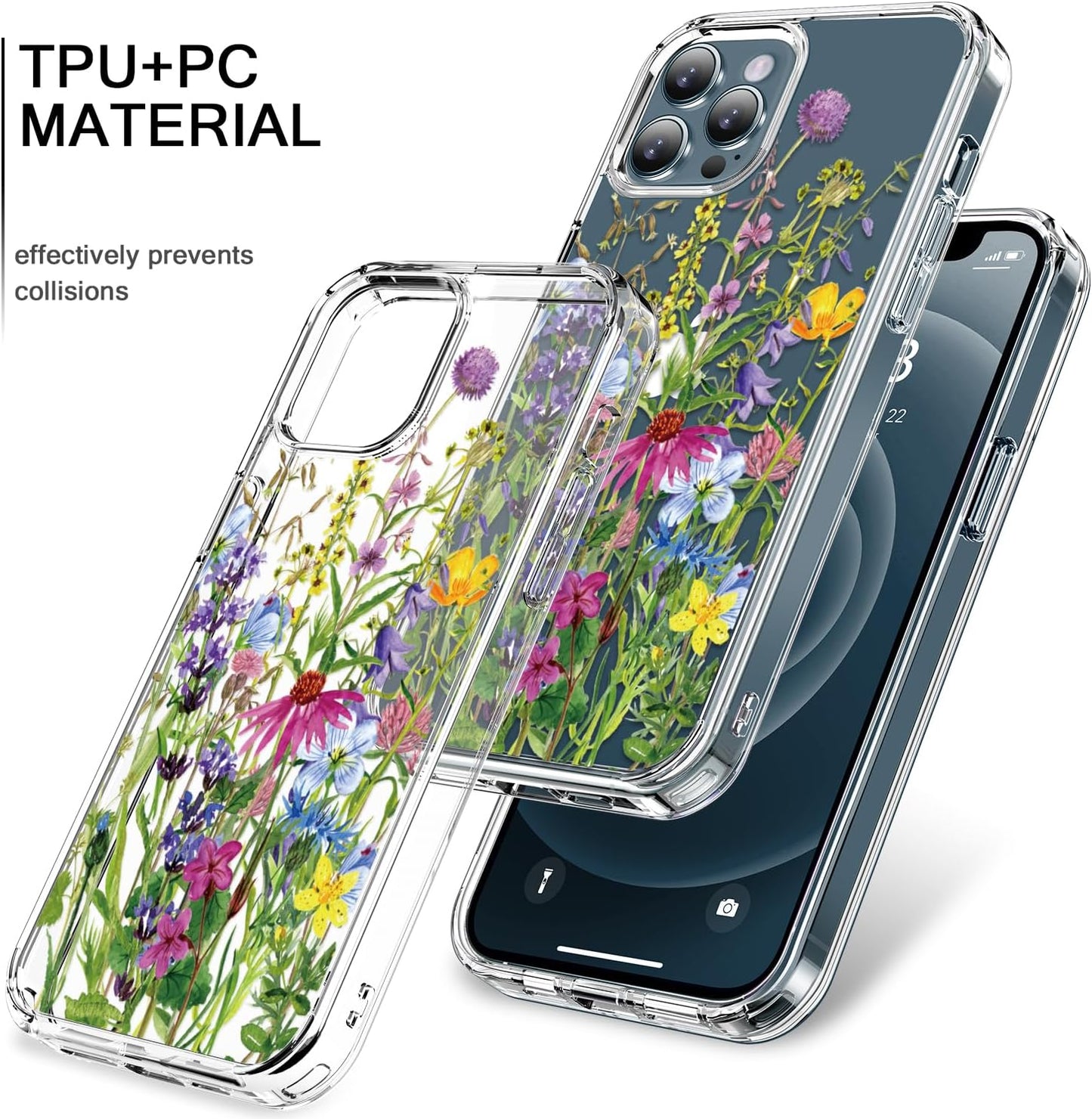 bicol for iPhone 12 Pro Max Case with Screen Protector and Camera Lens Protector - Fashionable Flower Floral Designs for Women Girls - Shockproof Acrylic Clear Phone Cover 6.7" - Blooming Flowers WN420