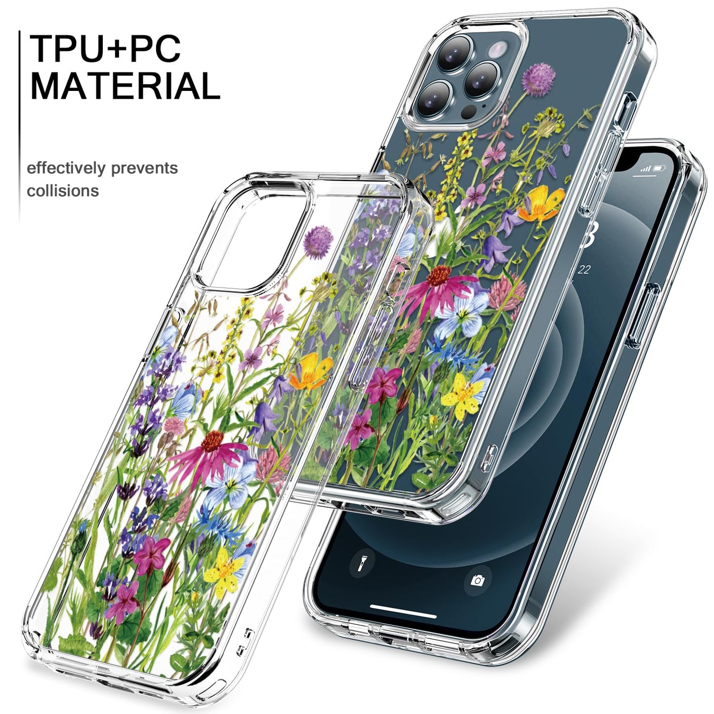 bicol for iPhone 12 Pro Max Case with Screen Protector and Camera Lens Protector - Fashionable Flower Floral Designs for Women Girls - Shockproof Acrylic Clear Phone Cover 6.7" - Blooming Flowers WN420