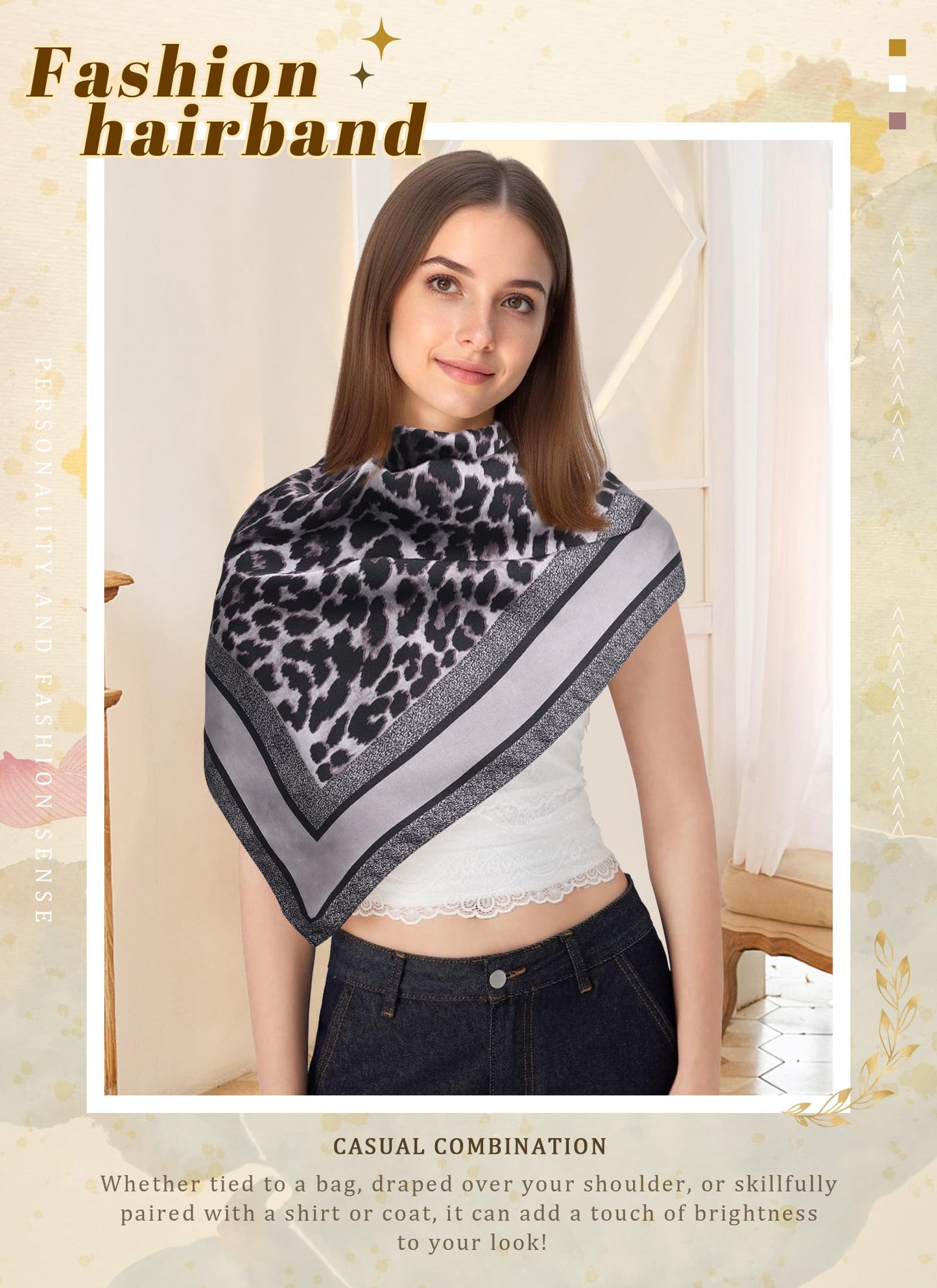 CHLINS 27.5” Square Head Scarf for Women Satin Hair Scarf Silk Wrap Neck Scarves Bandanas for Handbags Accessories WN420
