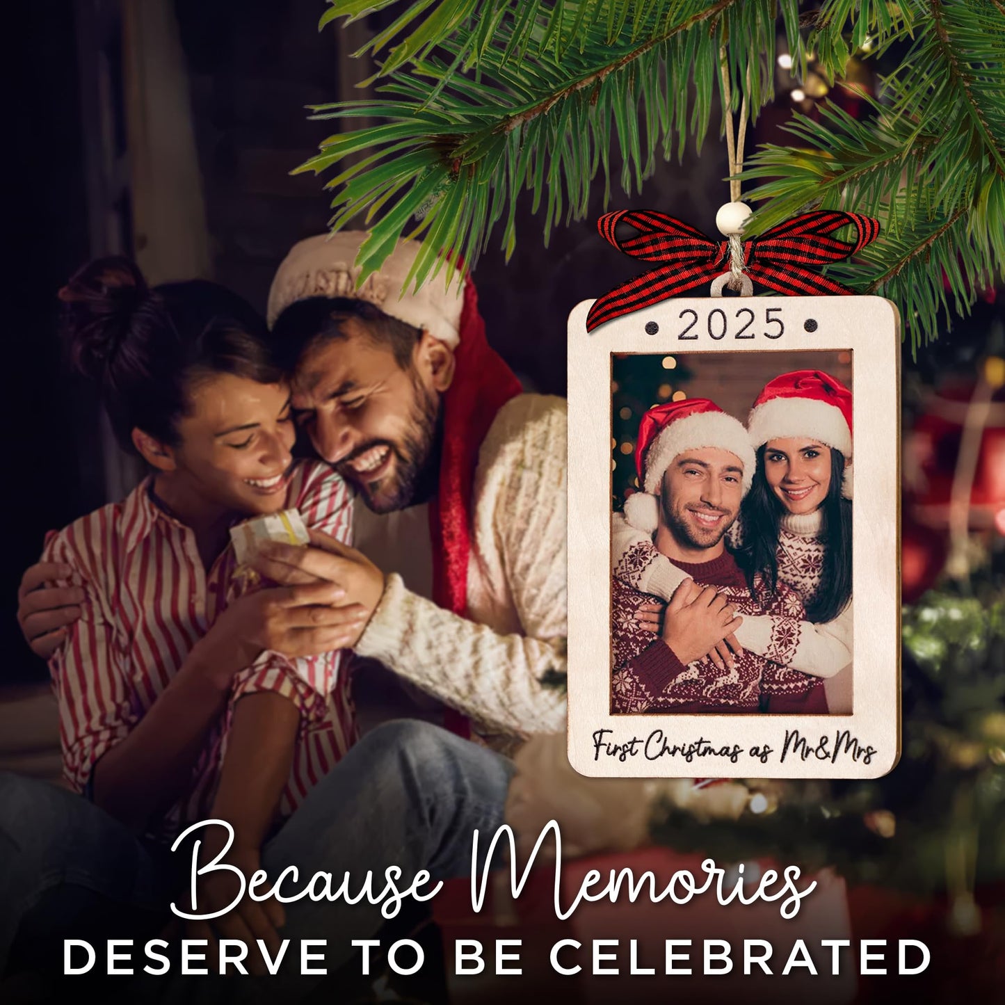 Hangwoous Baby's First Christmas Photo Frame Ornament 2025 | Wooden portrait frame keepsake, first Christmas photo gift for baby BST202
