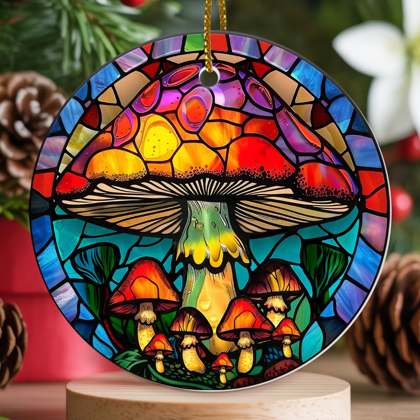 Stained Glass Snowy Owl Ornament – Artistic Ceramic Christmas Decoration for Bird Lovers, Holiday Keepsake Gift 2025 WN420