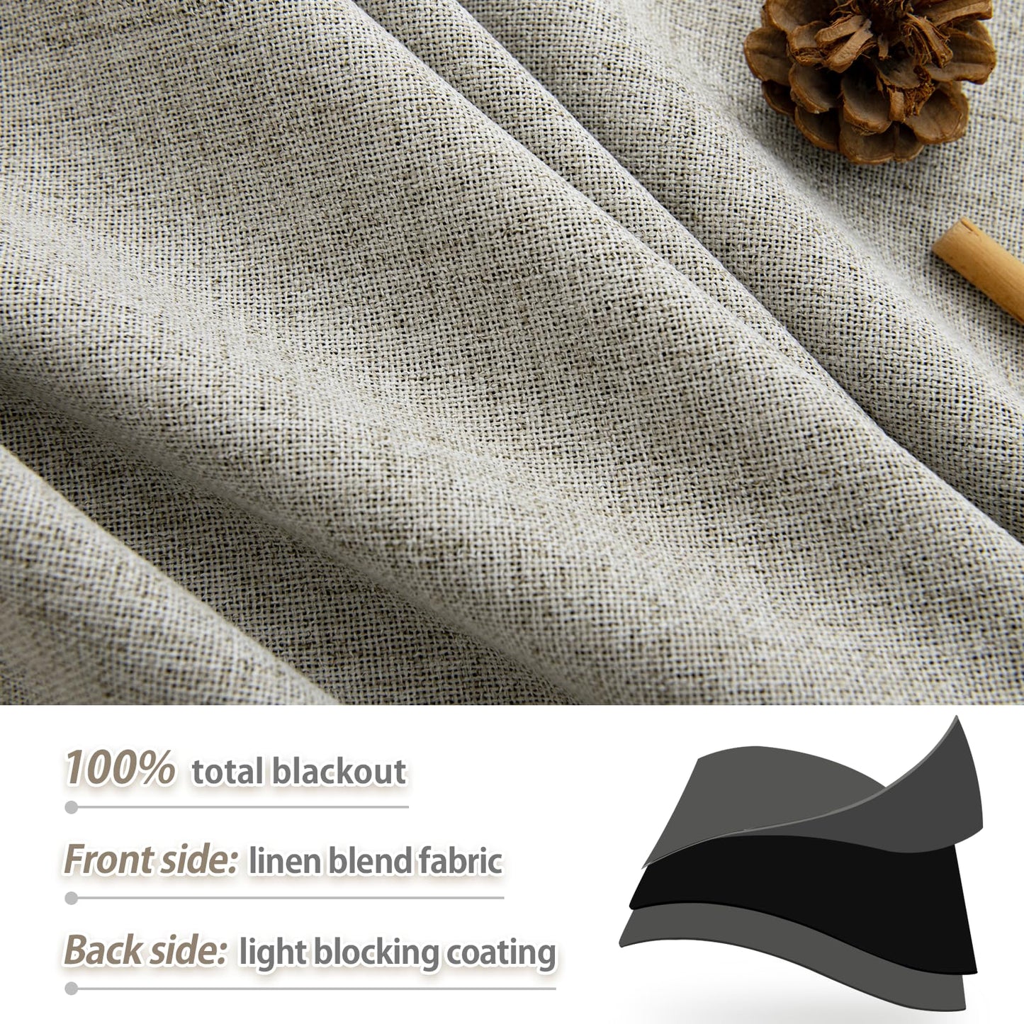 PANGSINNE Short Curtains for Windows Bathroom, 100% Blackout Linen Boho Back Tab Pleated Cafe Curtains for Kitchen Bedroom, 54 Inch Length 2 Panels Set, Dusty Blue BST326H
