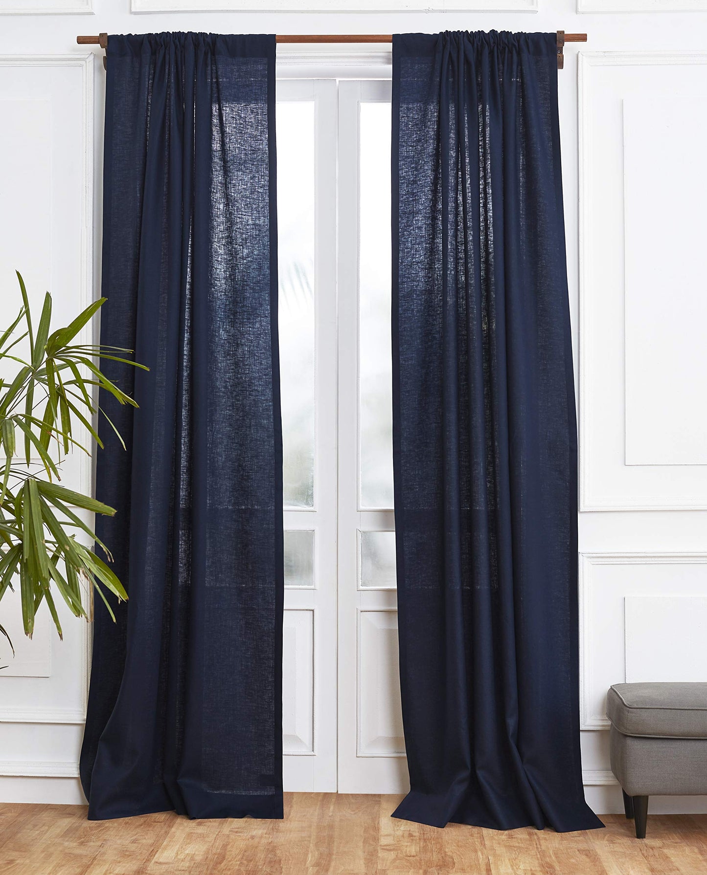 Solino Home 100% Pure Linen Curtain Panel Indigo, Linen Curtain 52 x 108 in | Drapery Panels floor-length light filtering panel for living and dining rooms, Chambray Indigo, OEKO-TEX Certified, easy care BST326SOLH