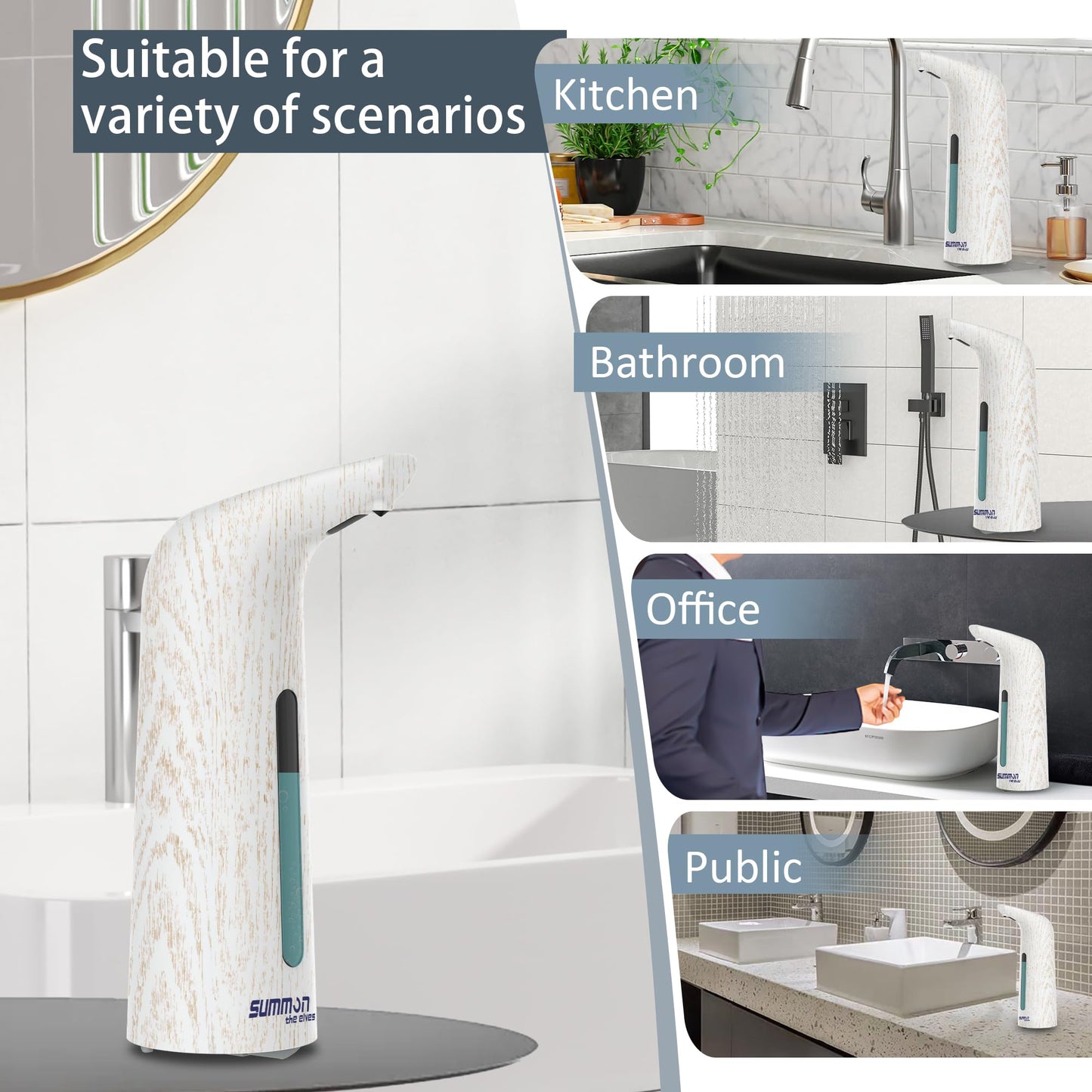 Automatic Soap Dispenser Touchless,400ML Hand & Dish Countertop Electric Liquid Dispenser with Sensor,Modern 4 Gear Adjustable Black Waterproof Battery Operated Kitchen Auto Soap Pump WN420