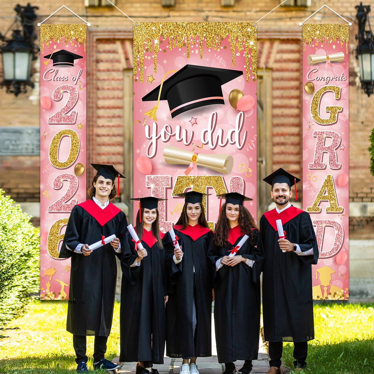 Graduation Decorations Class of 2026 Purple and Gold Congrats Grad Banner and You Did It Door Cover for High School College Graduation Party Supplies(Purple) BST326H