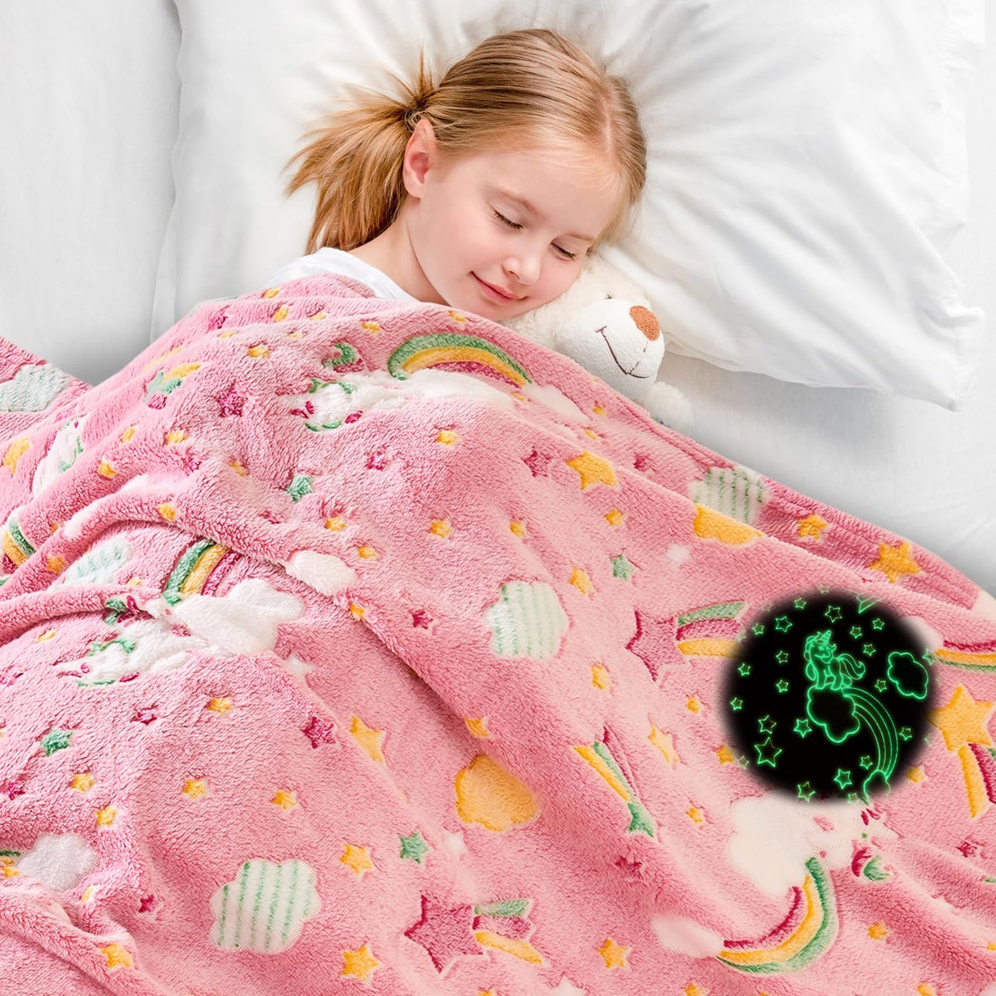 Wajade Unicorn Gifts for Girls - Glow in The Dark Unicorn Blanket Birthday Christmas Decor for Kids Age 3 4 5 6 7 8 9 10 11 12 Years Old Teens Child Toddler Throw Violet 60"x80" BST202