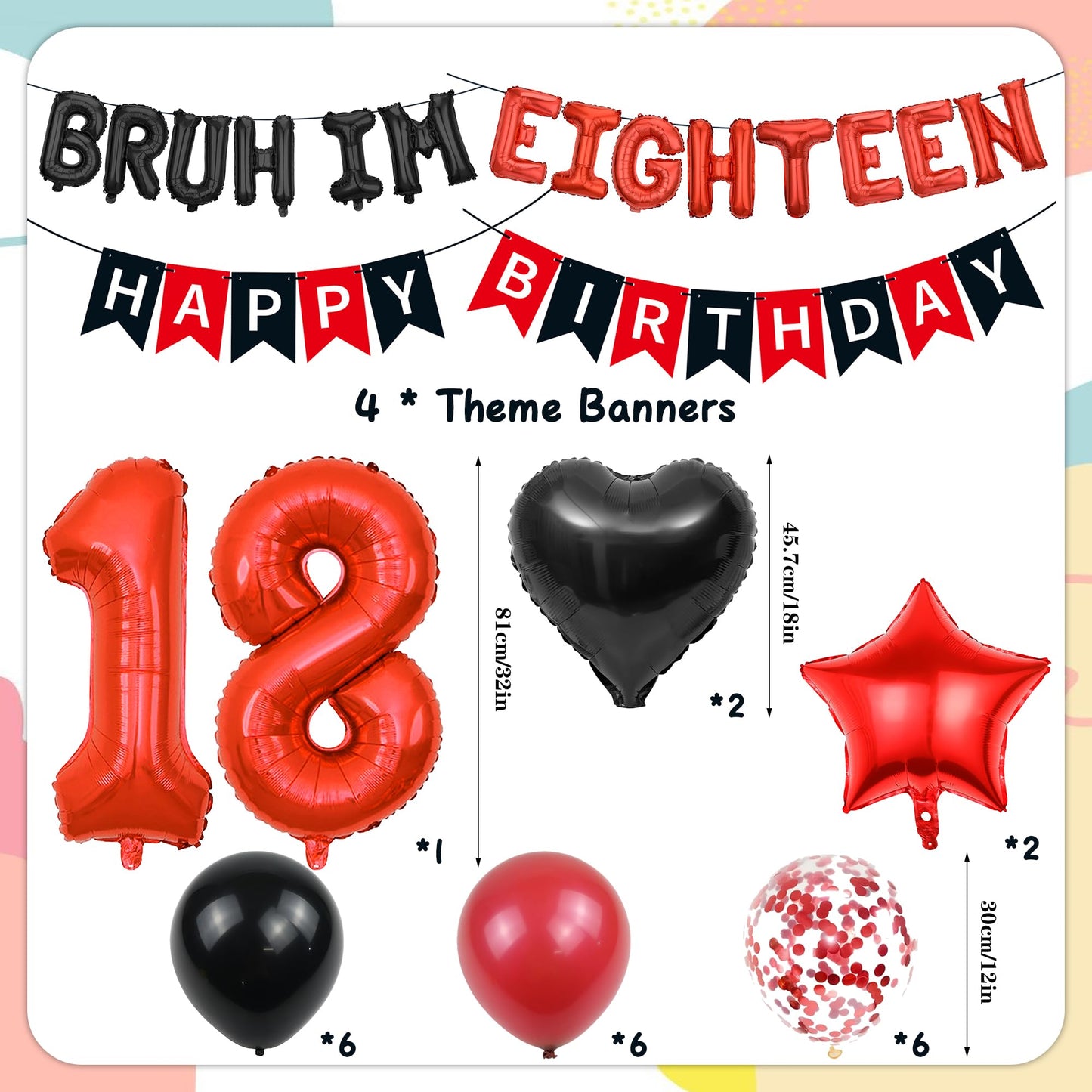 9th Birthday Decorations Boys Kit - 27 Pcs Red and Black Bruh Im Nine Balloon Banners Happy Birthday Fishtail Flags Number 9 Balloon Star Heart Balloons Set for 9 Year Old Party Decoration Supplies BST202