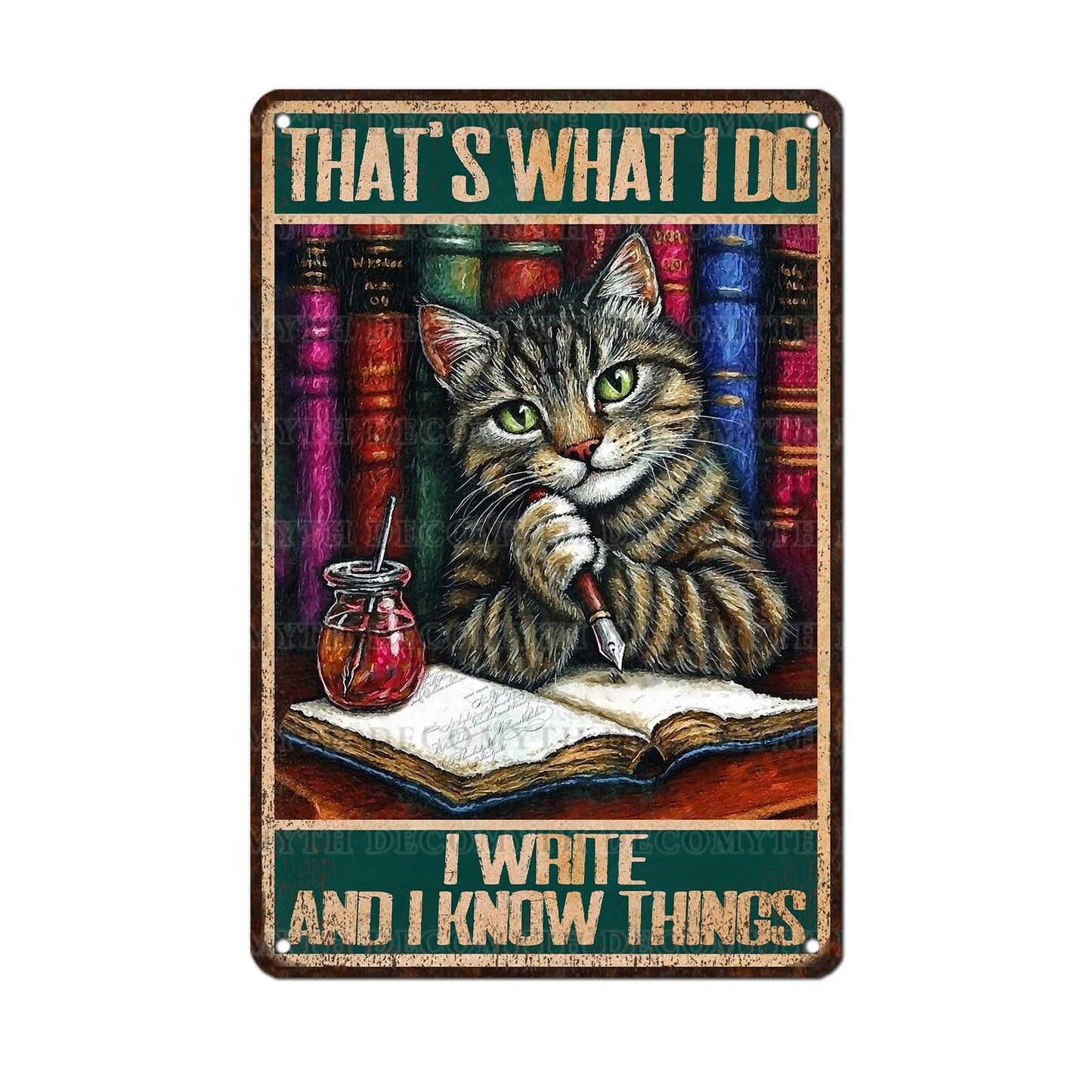 Vintage Cat Sign That's What I Do Write And I Know Things Metal Poster Sign for Home Bar Pub Kitchen Garage Restaurant Wall Deocr 12 * 8inch BST220