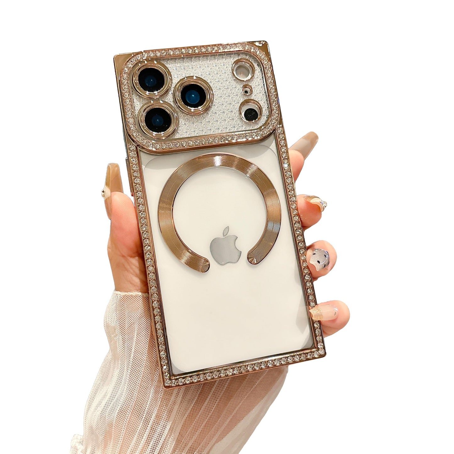 Owncase Magnetic for iPhone 13 Pro Case, Compatible with Magsafe, Crystal Diamonds Glitter Electroplated Edge Soft TPU Clear Phone Case for Women Girls, Gold WN420