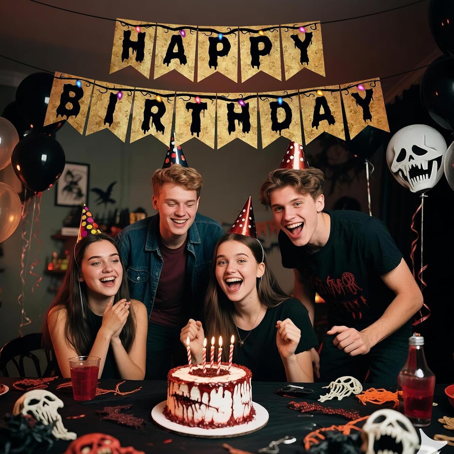 Halloween Theme Party Decorations Banner,Spooky Party Decoration,Happy Birthday Banner Decoration,Backdrop Wall Decors Photo Props BST202