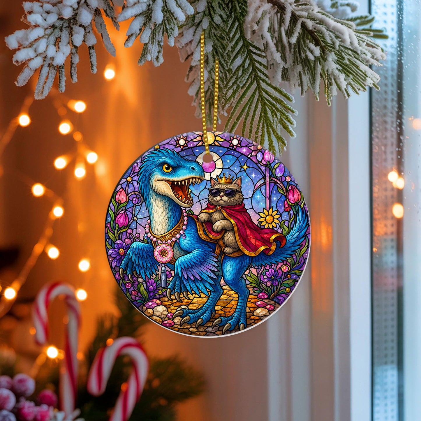 Stained Glass Snowy Owl Ornament – Artistic Ceramic Christmas Decoration for Bird Lovers, Holiday Keepsake Gift 2025 WN420