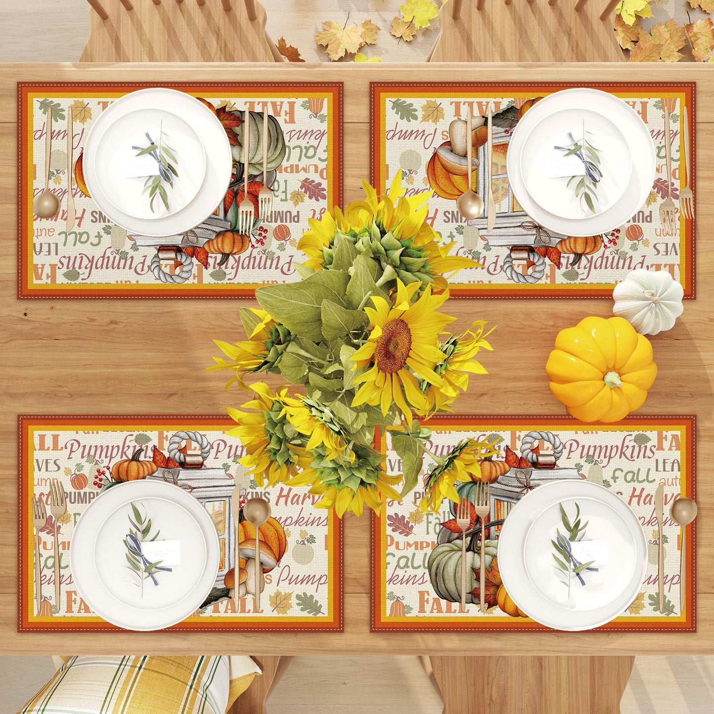 Fall Table Runner-Farmhouse Fall Leaves Pumpkin Table Decor Autumn Thanksgiving Home Kitchen Dining Room Table Decorations 13x36 Inch BST220