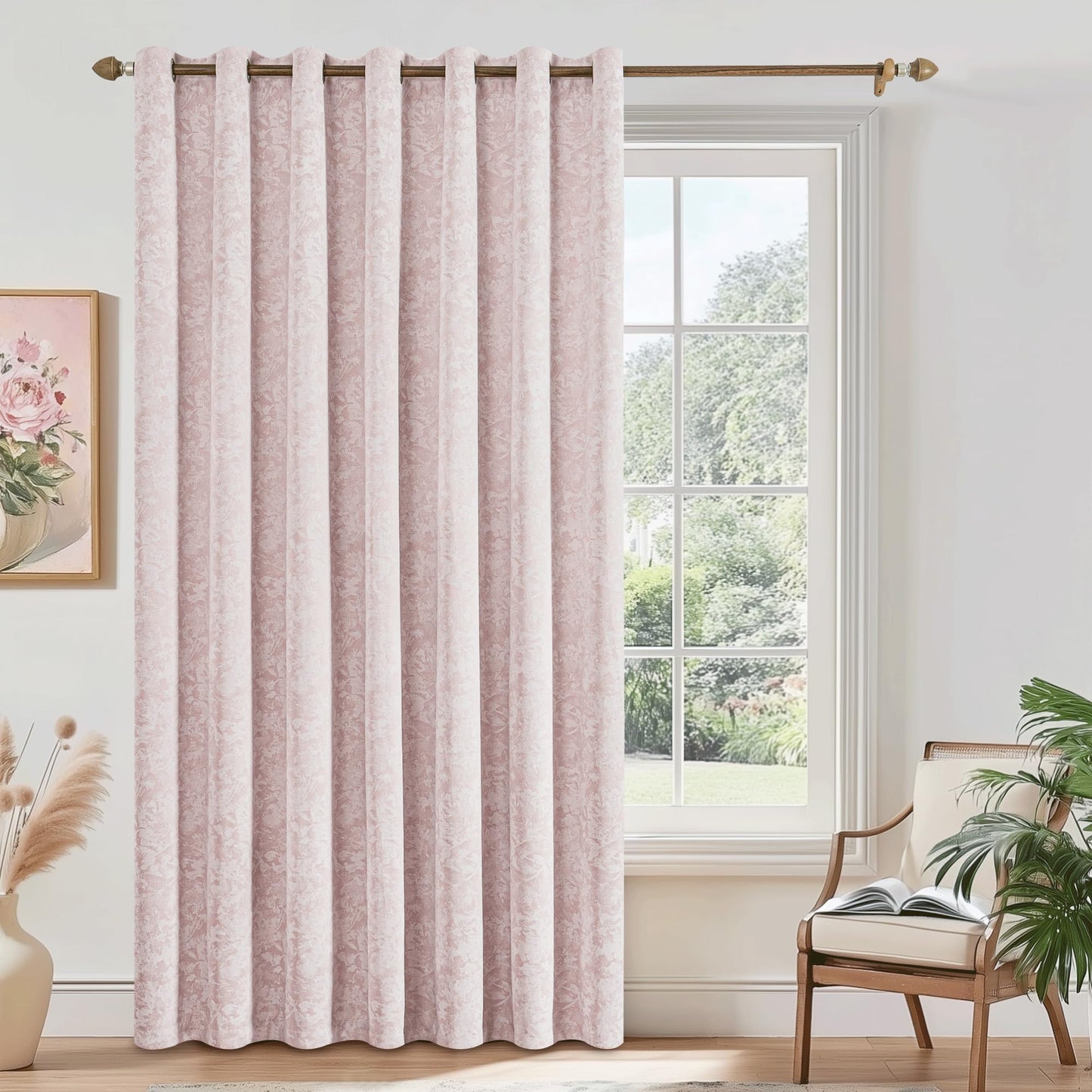 Beauoop Green Floral Jacquard Blackout Curtains 90 Inches Long 2 Panels for Bedroom Living Room Sage Flower Chenille Room Darkening Thermal Insulated Soundproof Grommet Window Treatments Drapes, 52x90 BST220