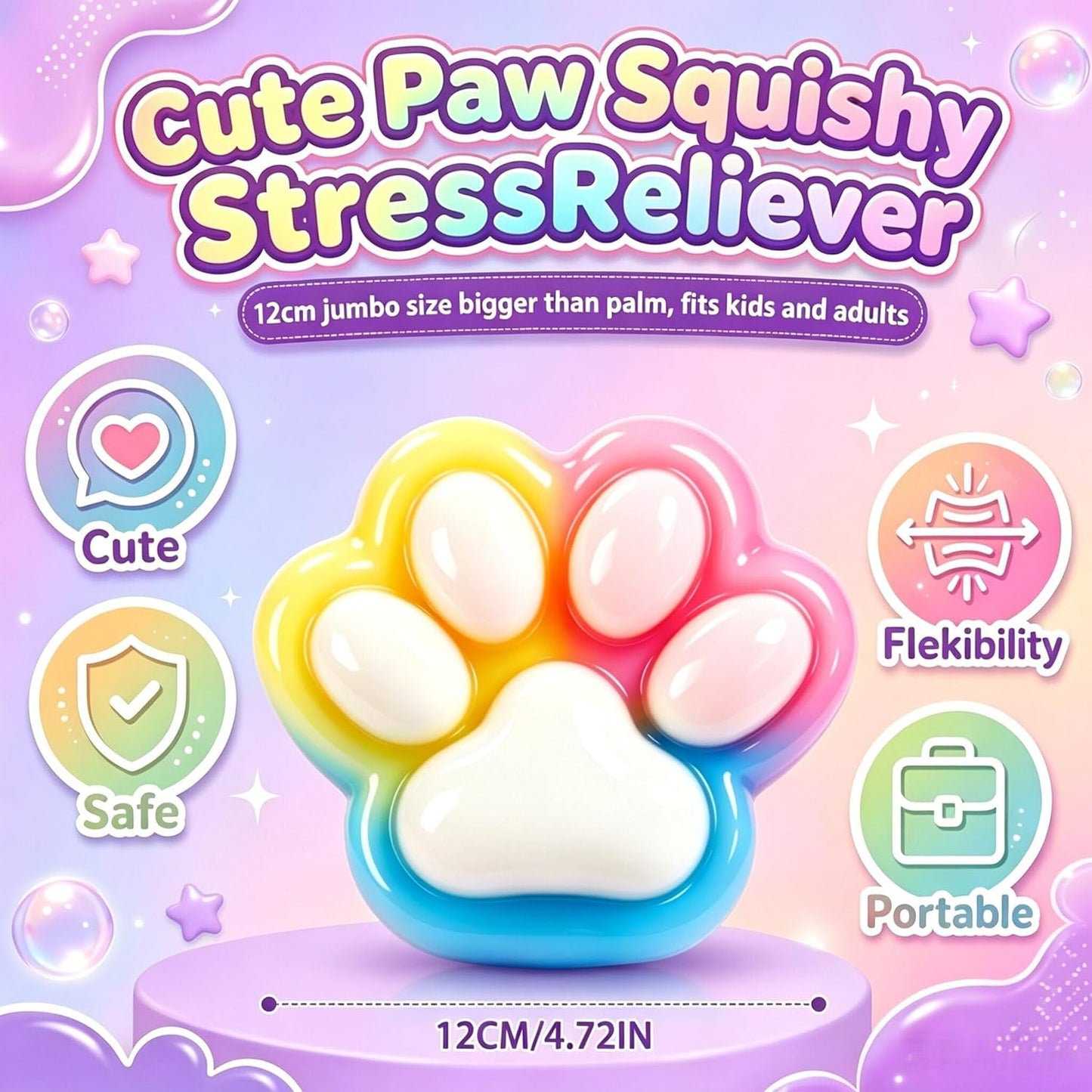 Giant Jumbo Cat Paw Squishy Toys ( 5 Inches )- Large Stress Relief Squeze Taba Fidget Toys Kit, Birthday Office for Girls Boys Kids Adults BST326H