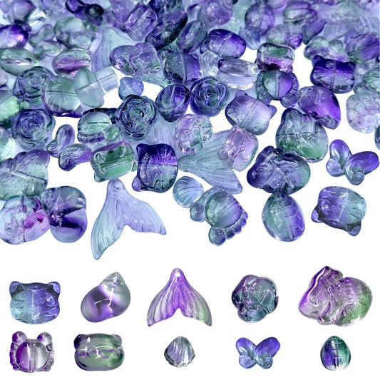 Random Assorted Glass Beads (100 PCS) for Jewelry Making, Mixed Shapes & Colors Lampwork Loose Beads for Most Major Charm Bracelets BST220