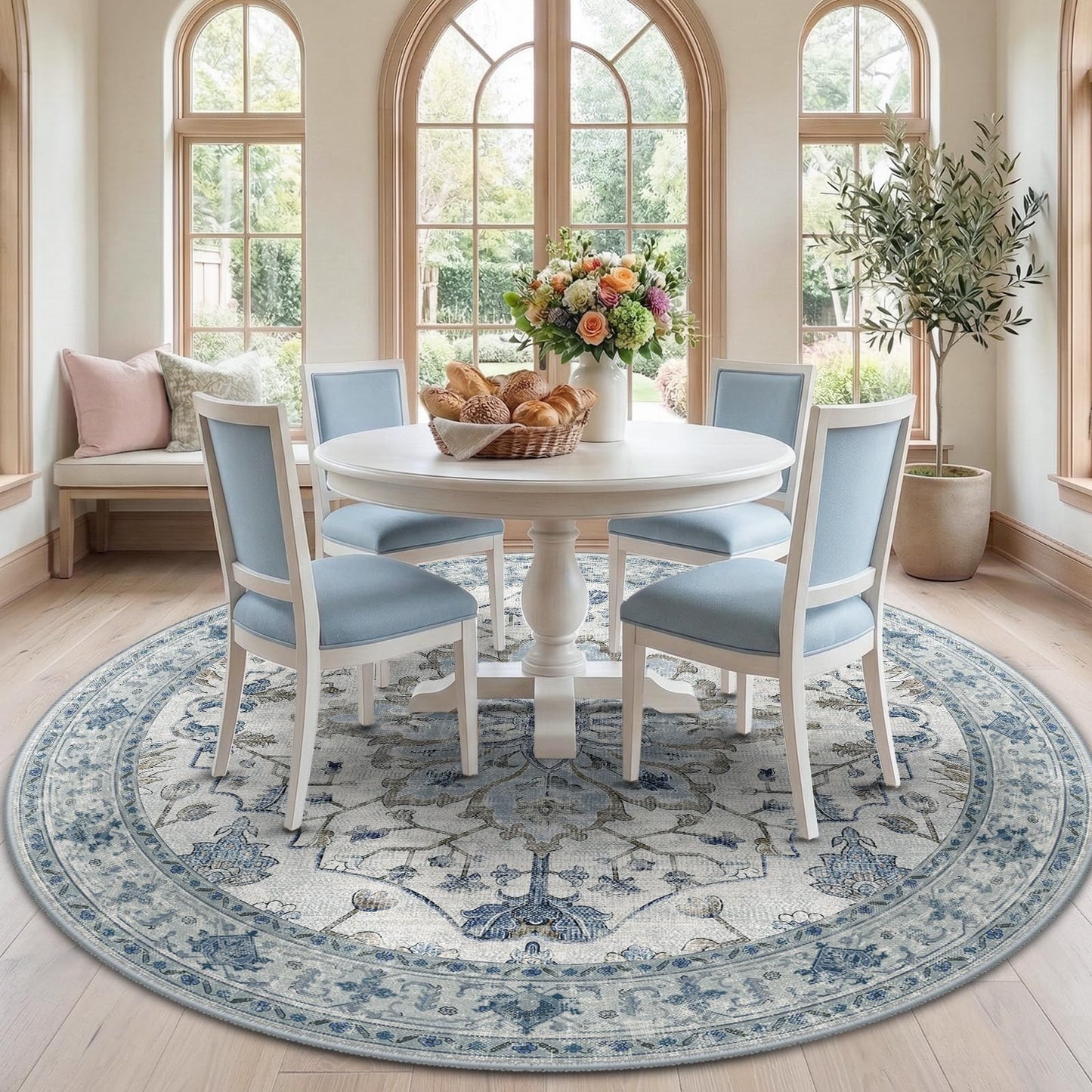 RELEANY Area Rugs Runner 2'x6' Washable Non-Slip, Floral Vintage Distress Medallion Carpet for Kitchen Hallway Bedroom Beside Laundry Room Bathroom, Teal Green Lake Blue Turquoise DD1210