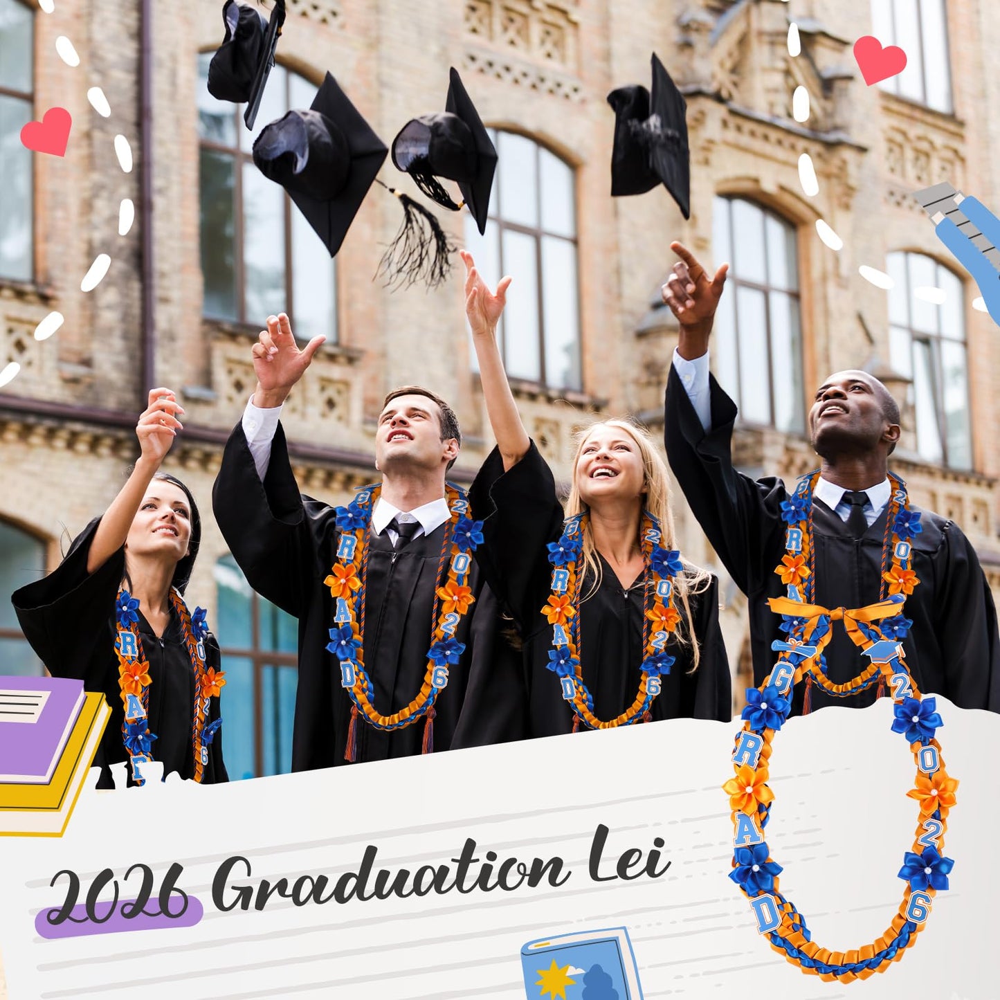 Thiccywoov Graduation Ribbon Lei Class of 2026 Grad Lei Kit Graduation Double Braided Necklace with Honor Cord for Graduate Women Men High School College Grad Party Supplies(Purple, Black) BST326H