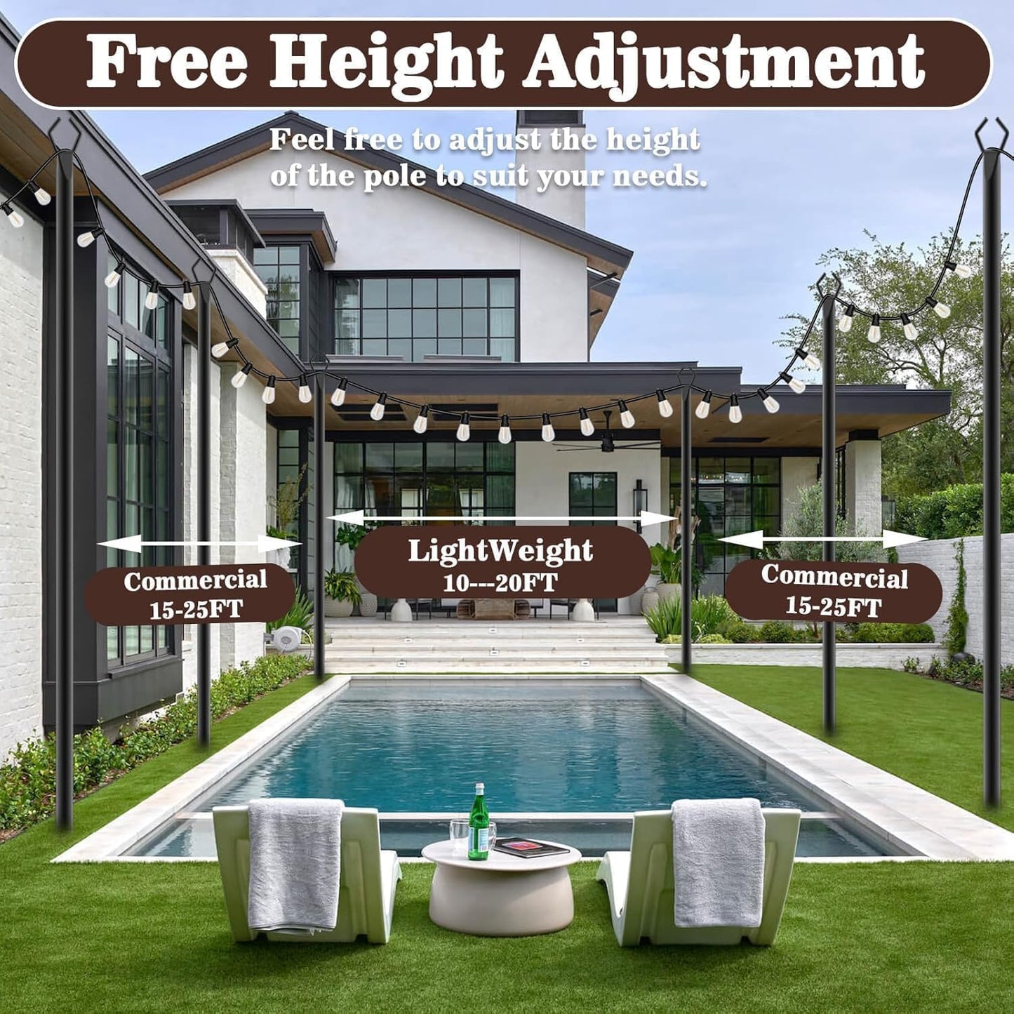 AILBTON 10Ft String Light Poles 4 Pack,Light Poles for Outside Lights,Outdoor with Fence Brackets Hanging Lights,Metal Stand Deck Patio Backyard