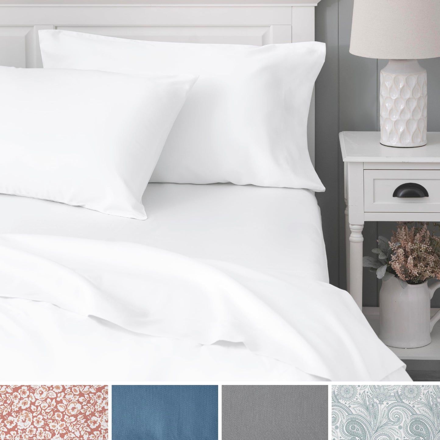 Welhome Twin Size Bed Sheet Set, 100% Cotton Percale Deep Pocket Super Soft Bedding Set, Cooling, Breathable & Extra Soft, Ethereal Paisley BST220