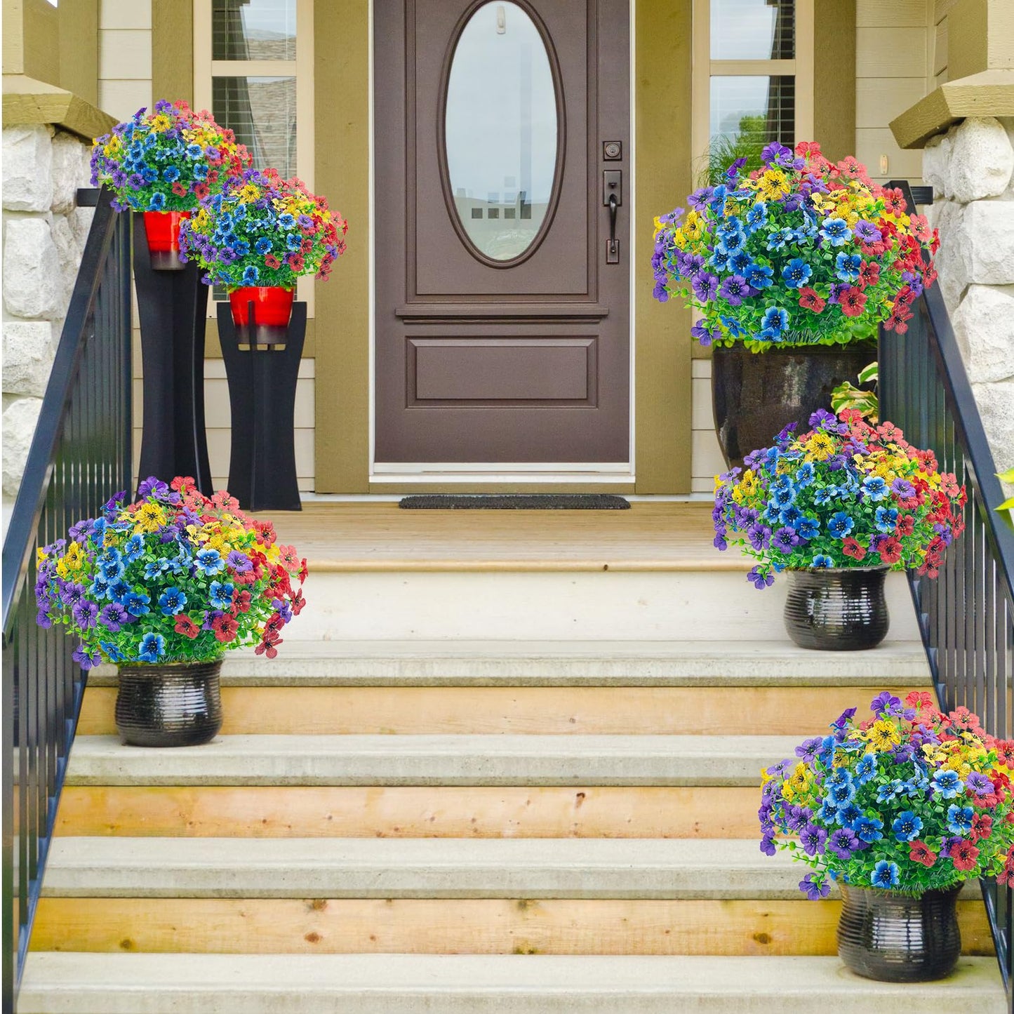 8 Bundles Outdoor Artificial Flowers,UV Resistant Fake Flowers Outdoor Plastic Plants Faux Silk Flower for Outside Indoor Decoration(Blue) BST202