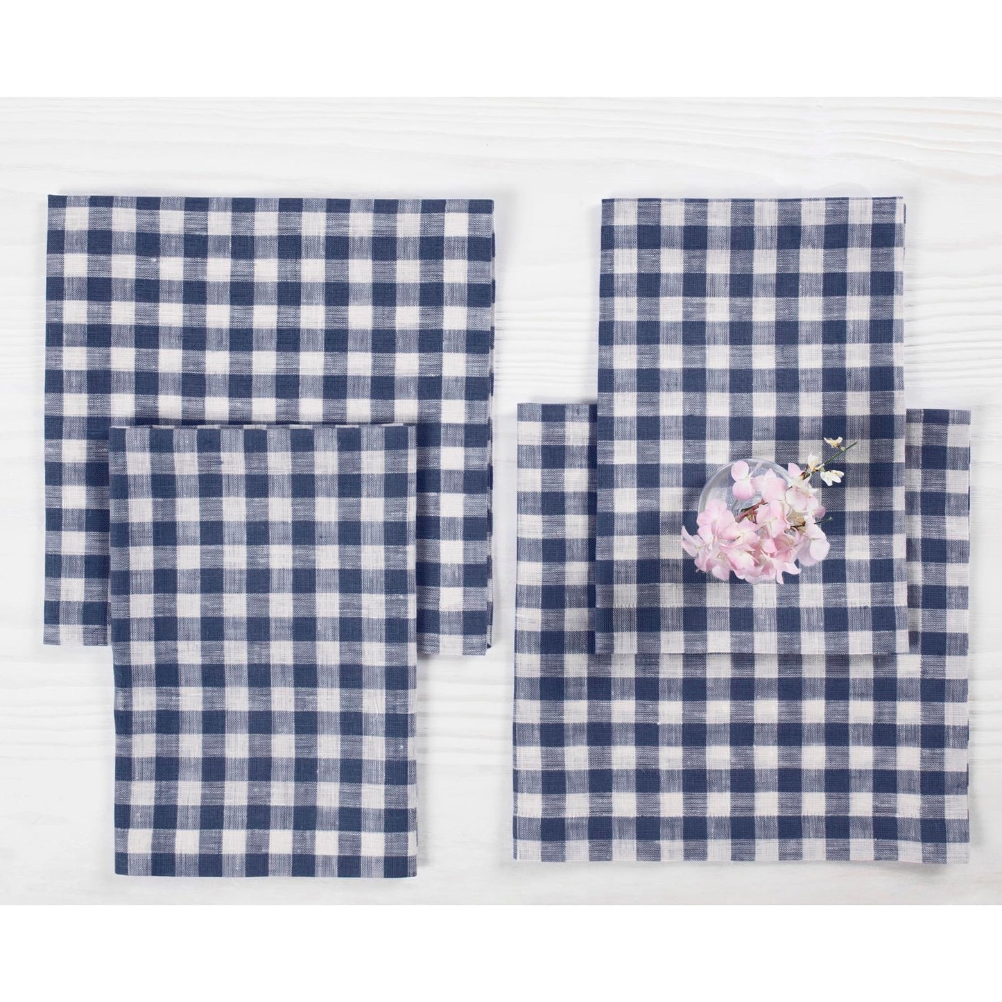 Solino Home 100% Linen Napkins Hydrangea Blue Check, 20 x 20 in, Set of 4 | Gingham Check Cloth Napkins for everyday meals, hosting and gifting; gingham checkered weave; Pure Linen; OEKO-TEX Certified BST326SOLH