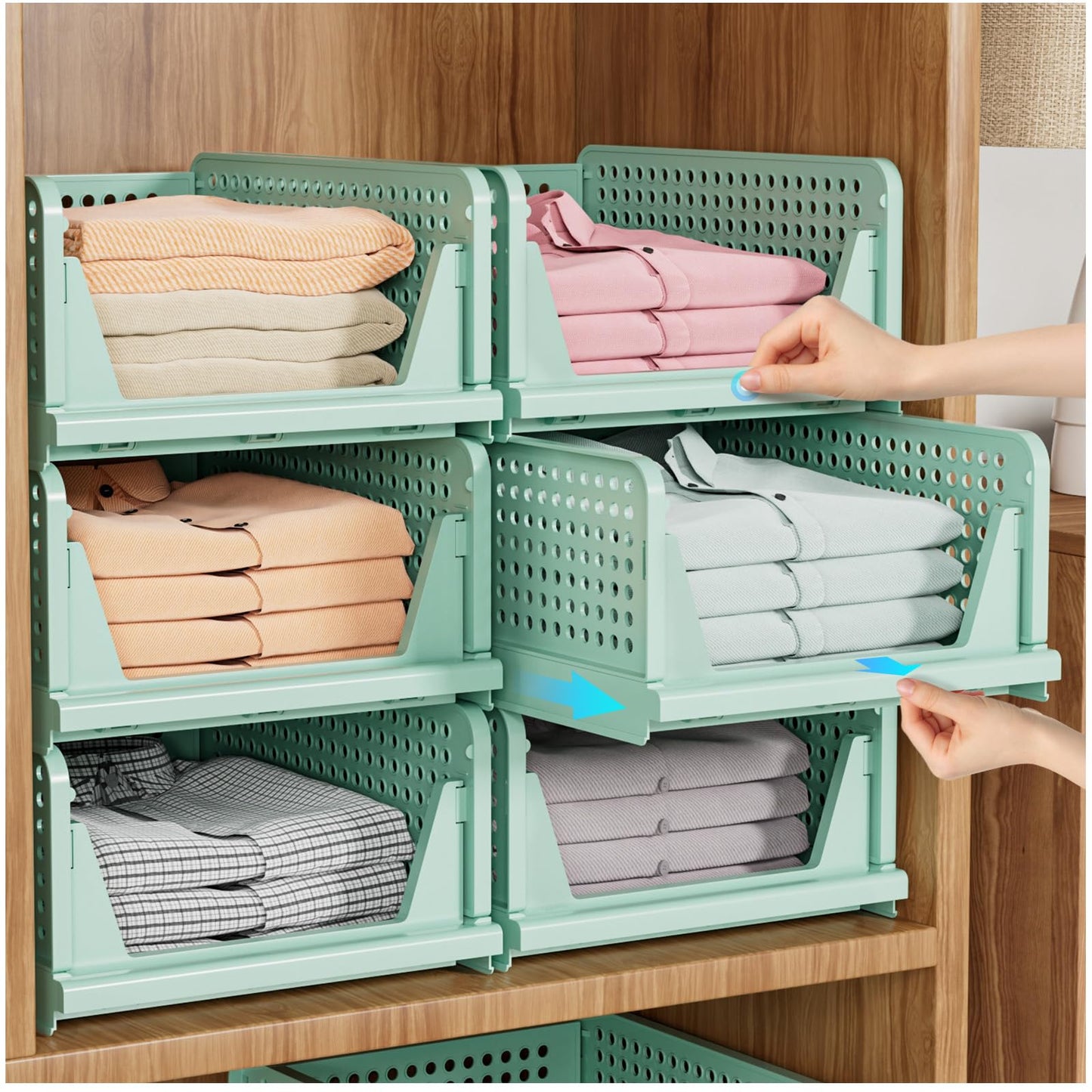 SNSLXH 5 Pack Stackable Closet Storage Basket, Multifunctional & Foldable Closet Organizer N28