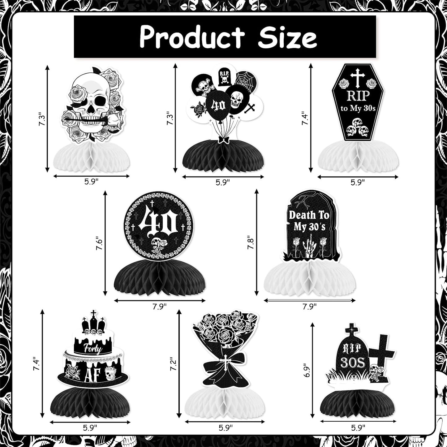 Death to My 30s Honeycomb Centerpieces Black Gothic 40th Birthday Decor | Rip to My 30s Honeycomb Centerpieces Table Gothic 40th Birthday Decoration for women 40th Birthday Party Supplies BST202