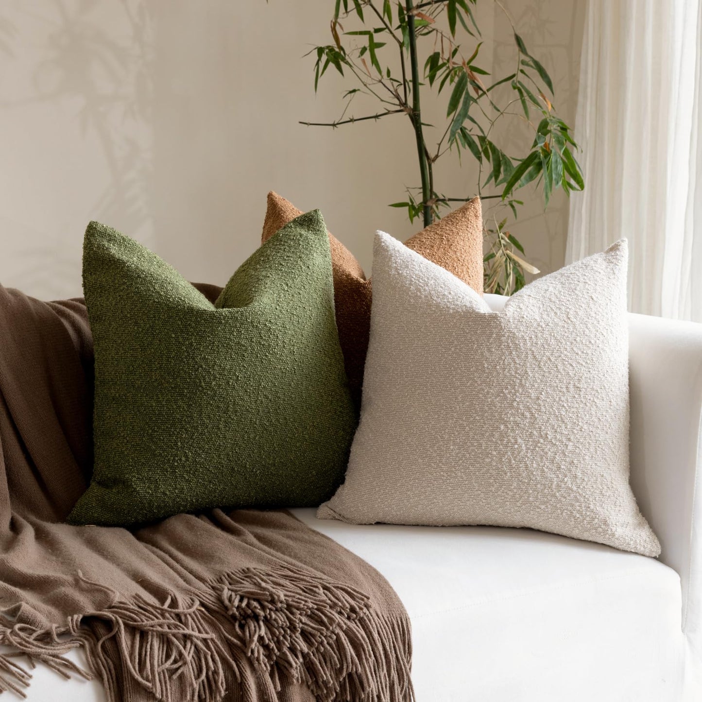 18x18 Boucle Throw Pillow Covers, Set of 2, Camel BST202