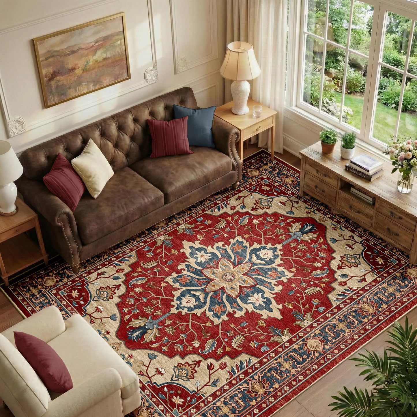 RELEANY Area Rugs Runner 2'x6' Washable Non-Slip, Floral Vintage Distress Medallion Carpet for Kitchen Hallway Bedroom Beside Laundry Room Bathroom, Teal Green Lake Blue Turquoise DD1210