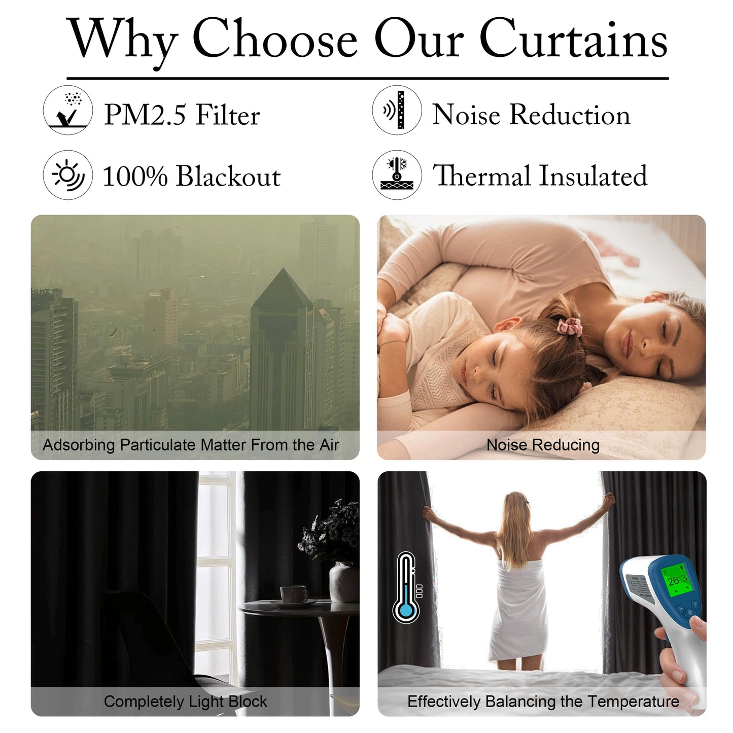 RYB HOME 4-in-1 Dust Filtering Soundproof Blackout Insulating Privacy Window Curtains for Nursery Bedroom Living Room Rivider Sound Absorption Sheet, Black, W52 x L90 inch, 2 Panels BST220
