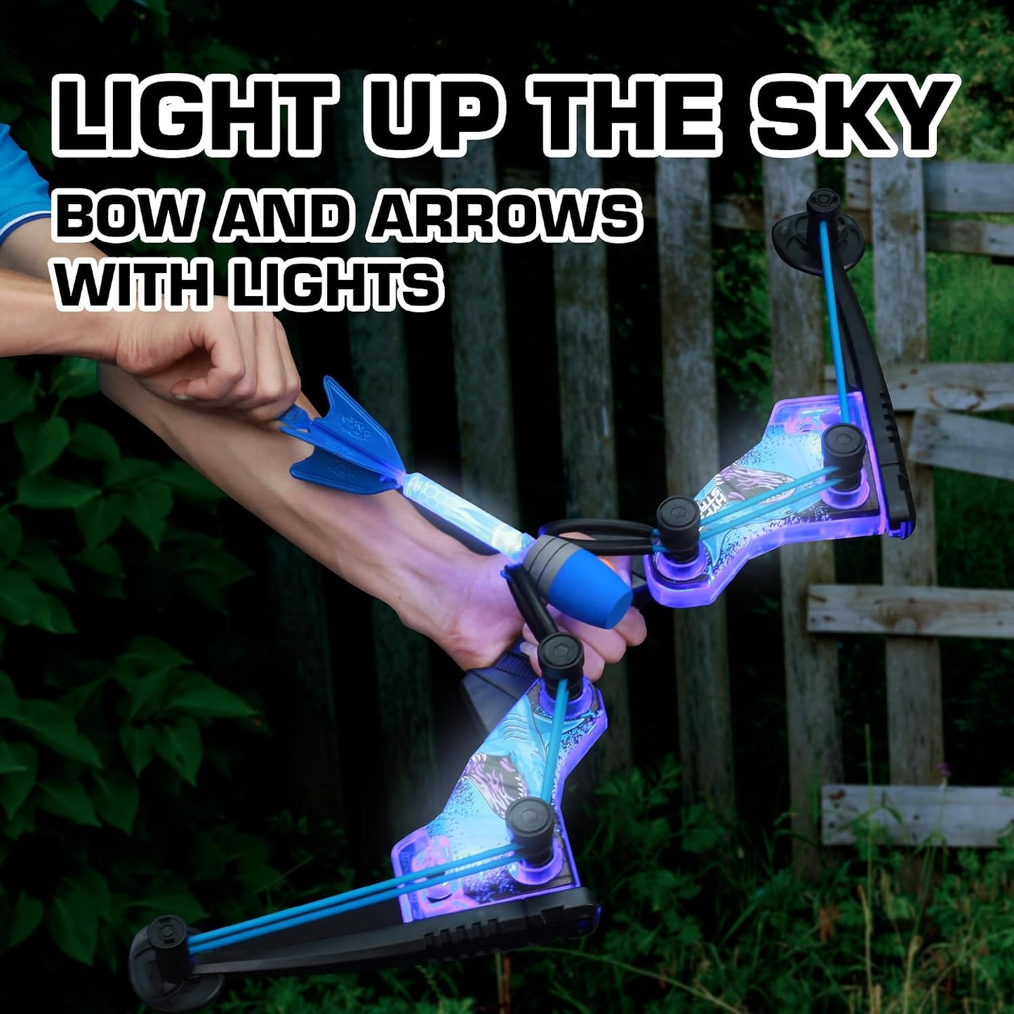 Zing HyperStrike FireTek Bow Archer Pack, Light Up Bow and Light Up Zonic Whistle Arrows, Shoots Arrows Over 200ft, Outdoor Play with Friends and Family, for Ages 14+ (Blue) DD1210