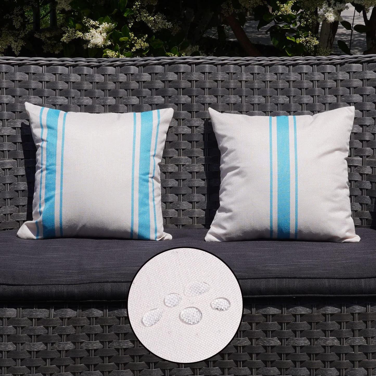 ONWAY Outdoor Pillow Covers Waterproof 18x18 Set of 2 Decorative Linen Throw Pillow Cover Beige and Black Striped Outdoor Pillows for Patio Furniture BST220