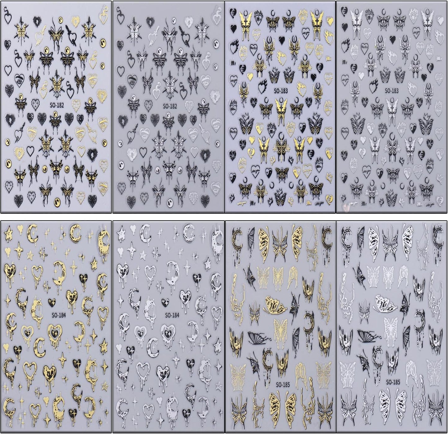 Liquid Butterfly Nail Art Sticker Decals Black Gold Black Silver Butterfly Moon Design Nail Decals 3D Self-Adhesive Nail Art Supplies Heart Nail Art Sticker Decoration for Women Manicure Supplies BST326L