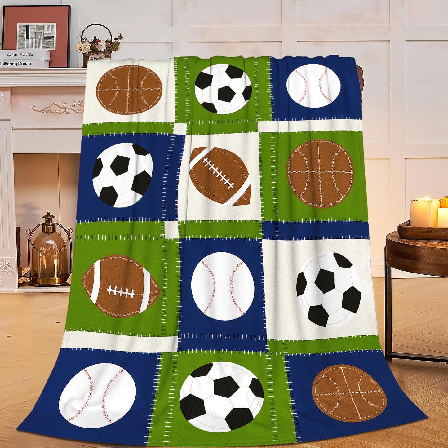 Soccer Blanket Super Soft Warm Fluffy Fleece Flannel Ball Sports Throw Blanket Cozy Fuzzy Plush Stuff Bedding Blankets Gifts for Teens Boys Kids Women Girls Adults 50"X40" BST326H