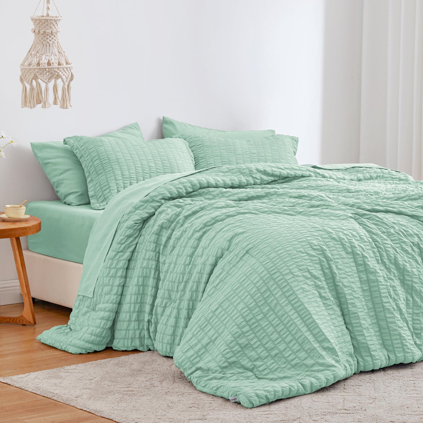 Love's cabin Seersucker Terracotta Twin Comforter Set, 5-Piece All Season Lightweight Bed in a Bag Bedding Set with Comforter, Flat Sheet, Fitted Sheet, Pillowcase and Sham BST326H