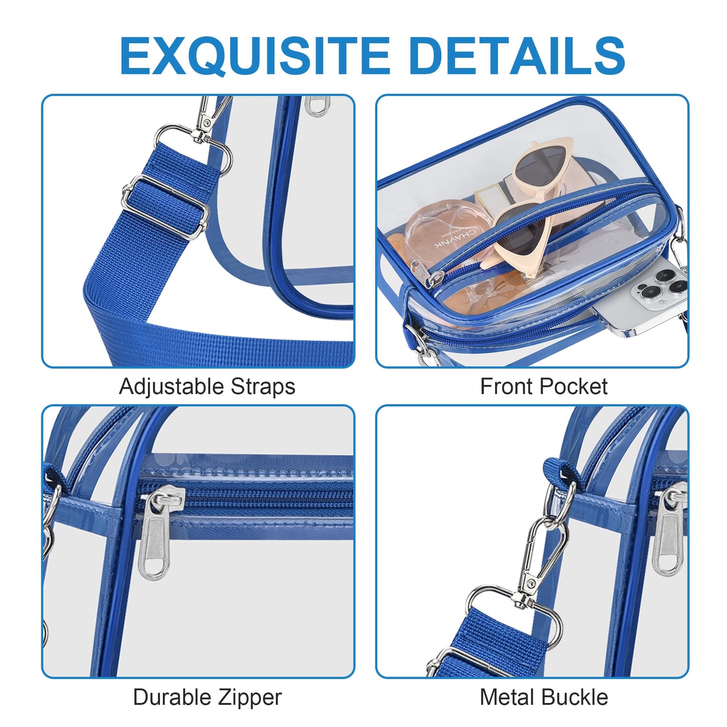 Clear Bag for Stadium Events Stadium Approved Women's Top-Handle Handbags | Mini Small Clear Bag Purse with Wide Adjustable Strap and Front Pocket for Sports Concerts, Festivals BST202