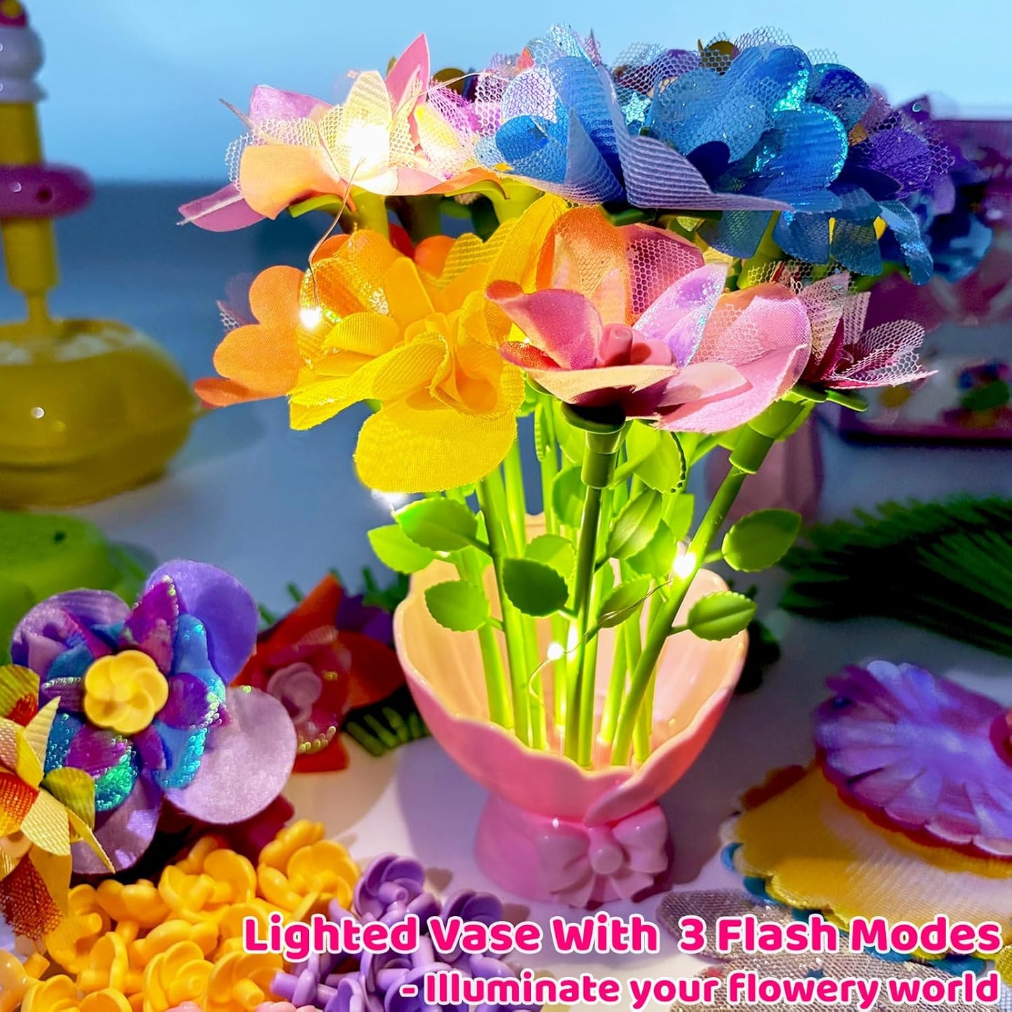 Diy Bouquet Making Romantic Gift Flower Toys with Lighted vase 65