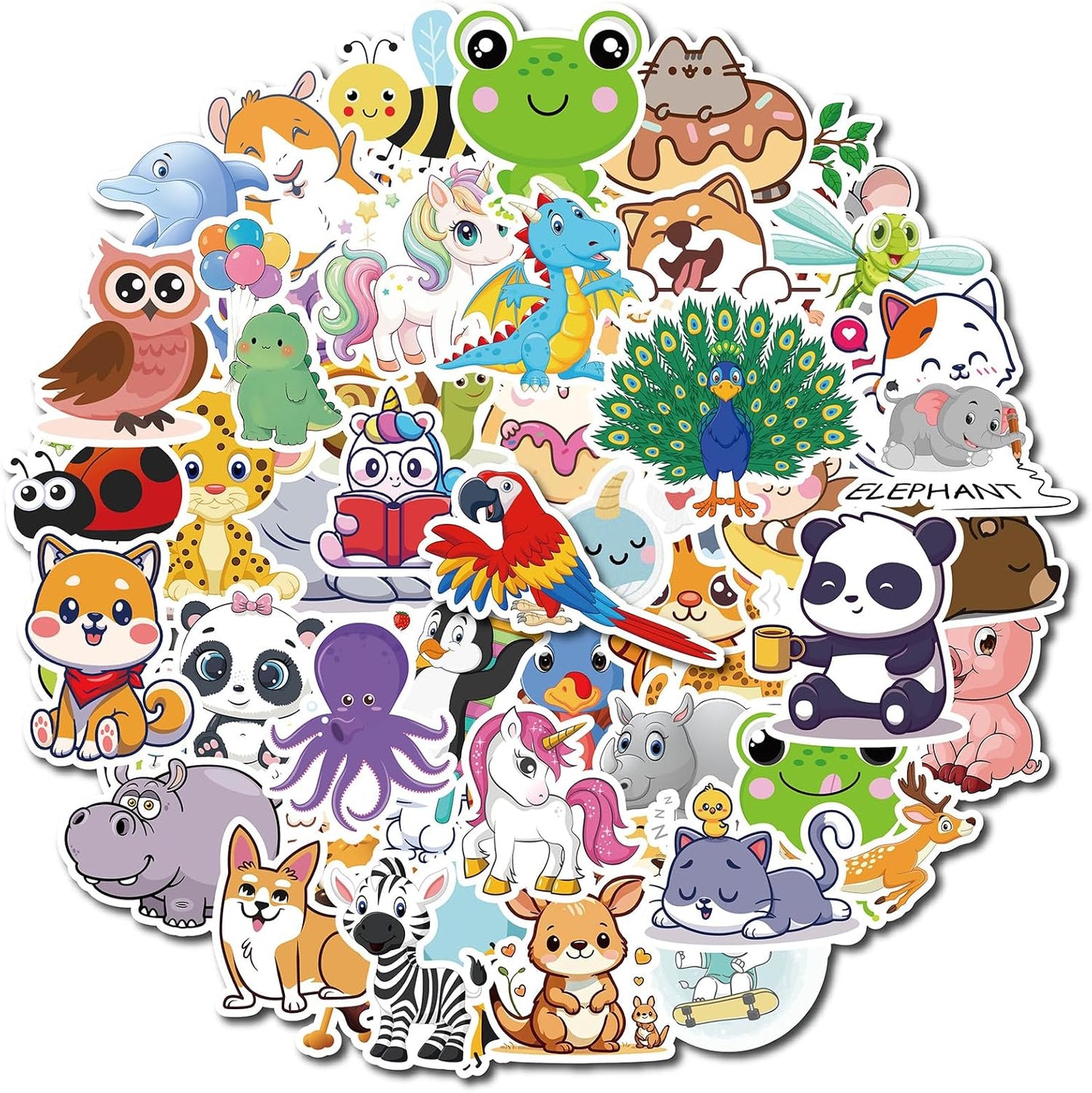 100 PCS Water Bottle Stickers for Kids Removable Waterproof Decals Cute Cartoon Animal & Unicorn Designs Easy to Peel/Reposition Ideal for Water Bottles Laptops Lunch Boxes BST202