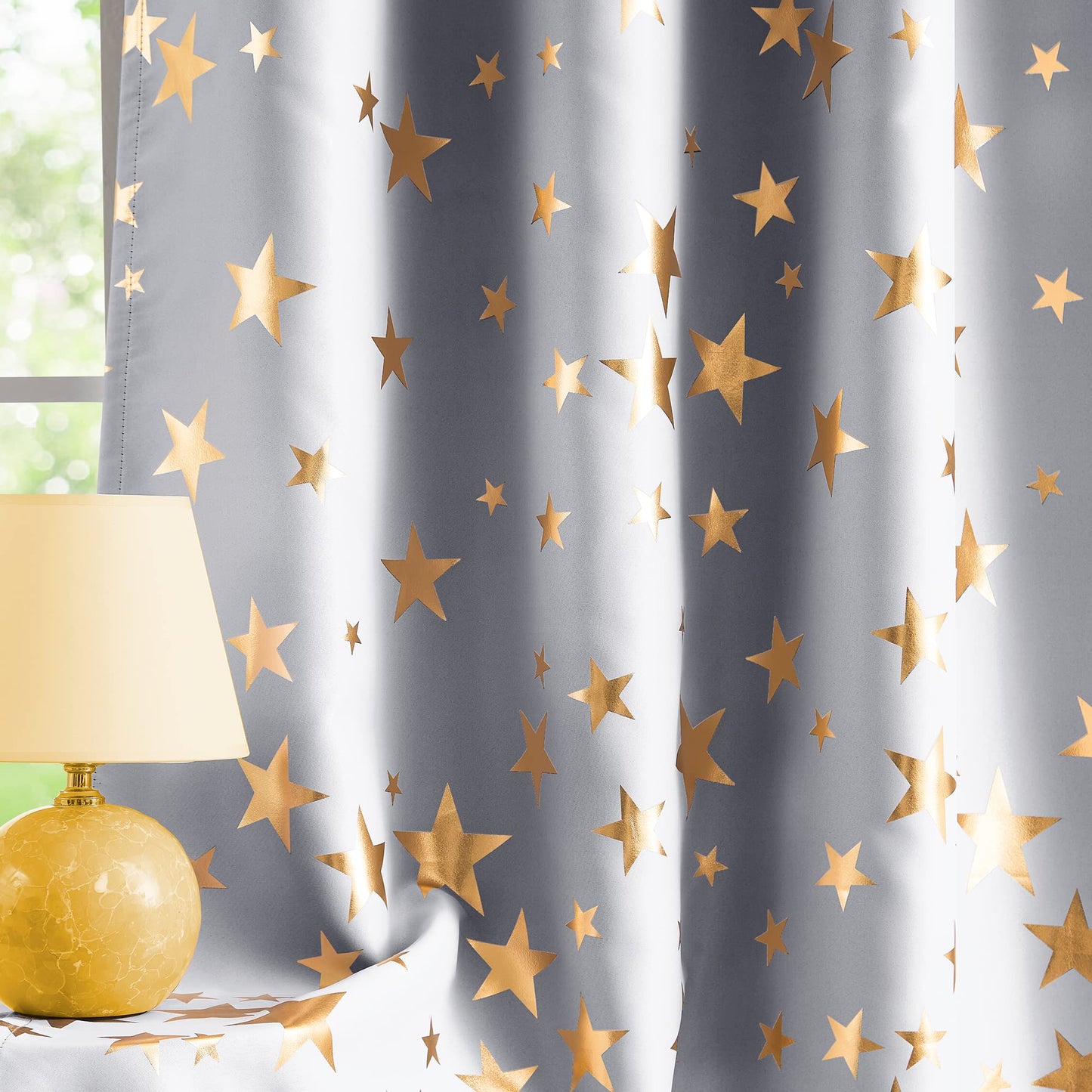 Treatmentex Gold Star Black Full Blackout Curtains for Boys Bedroom, Metallic Window Panels for Baby Nursery Room Grommet Top 2 pcs(Black Gold, 50x63in) BST202