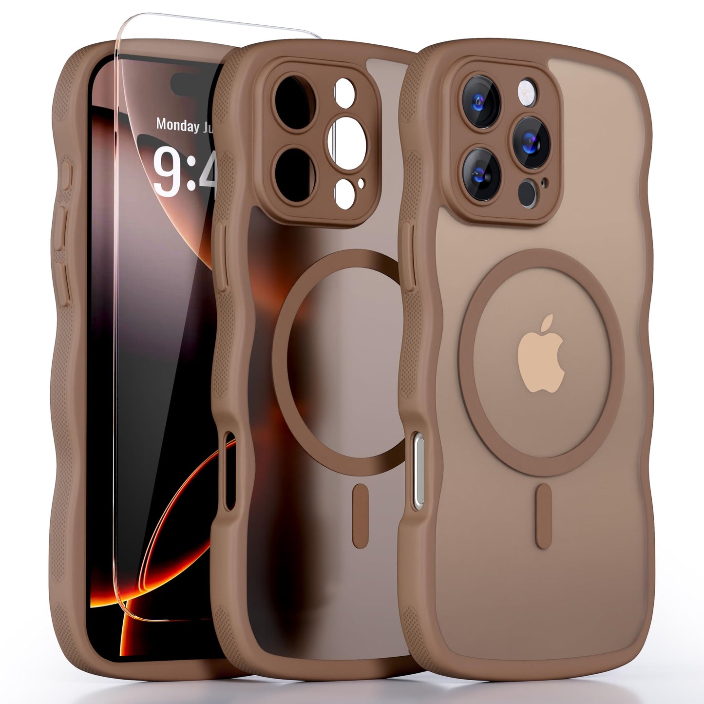 QVLANG Case for iPhone 16 Pro Max, Cute Wave Cover Case, Upgraded[Full Camera Protection][Compatible with Magsafe][Military Grade Protection][Translucent Matte] Phone Case for Women Girls, Hot Pink WN420