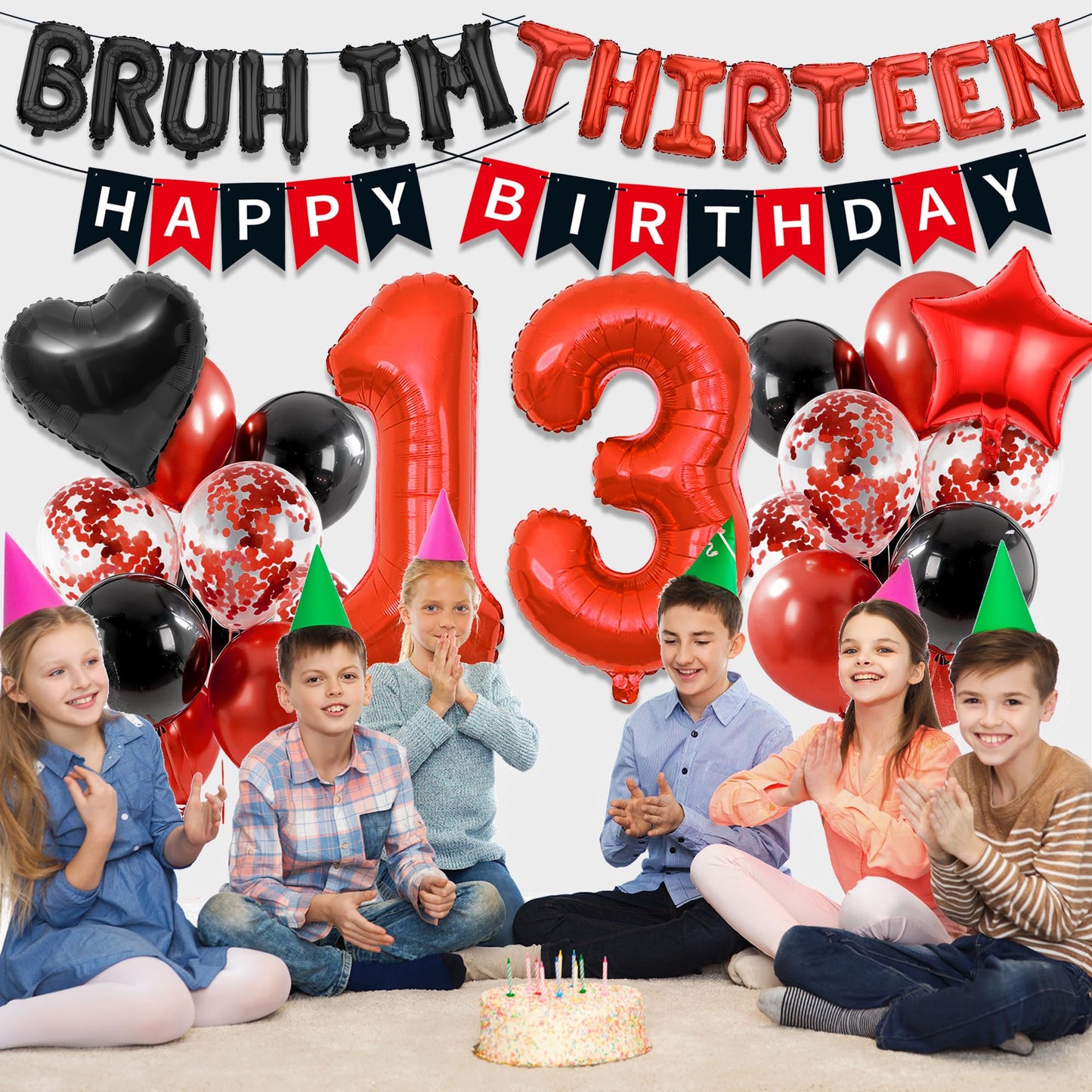 9th Birthday Decorations Boys Kit - 27 Pcs Red and Black Bruh Im Nine Balloon Banners Happy Birthday Fishtail Flags Number 9 Balloon Star Heart Balloons Set for 9 Year Old Party Decoration Supplies BST202