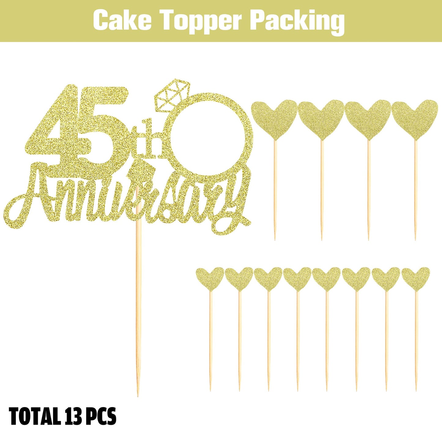 Sumerk 13 PCS Gold Glitter 55th Anniversary Cake Topper Happy 55th Anniversary Wedding Anniversary Cake Decorations BST220