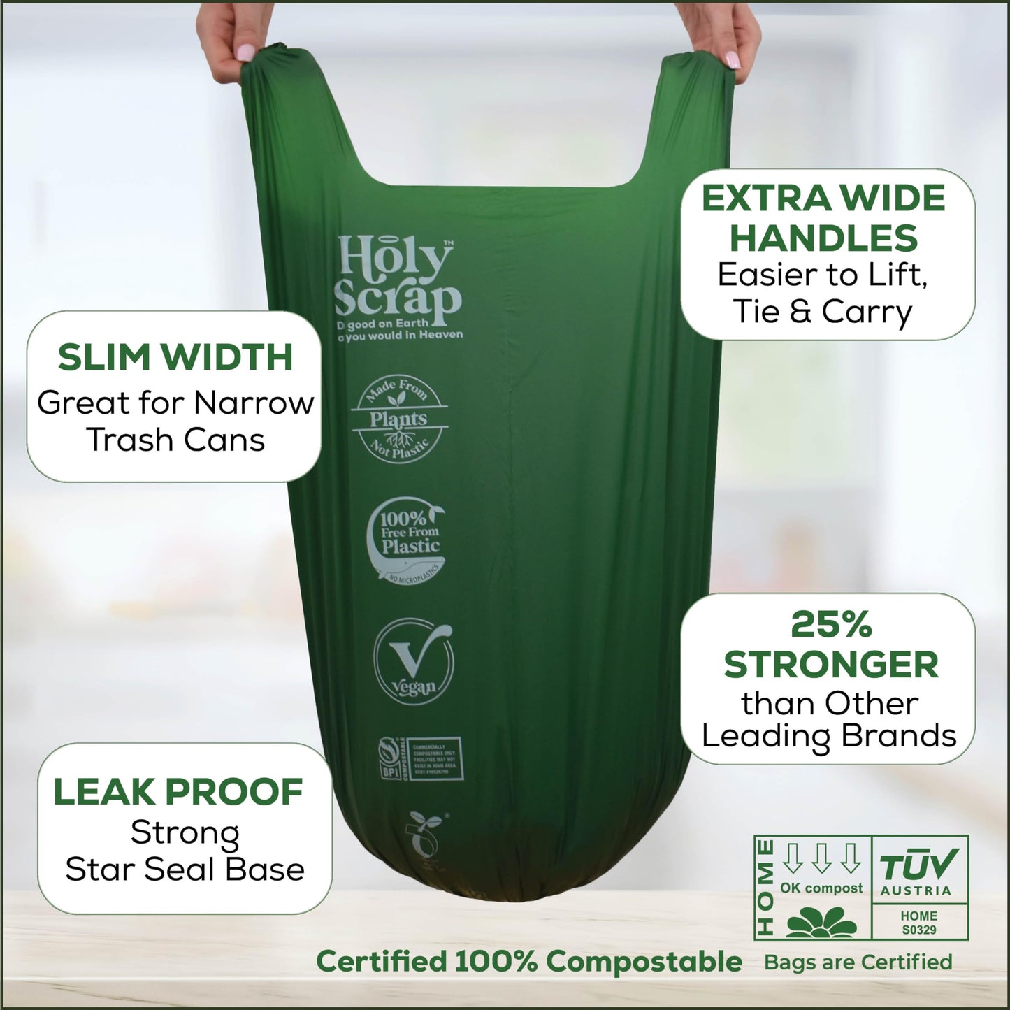 Small Compostable Trash Bags - 2.6 Gallon, 100 Pack, 100% Plastic-Free Decomposing Kitchen Food Waste Trash Can Bags & Liners, Thick Countertop Garbage, Bathroom & Bio Bin Bags