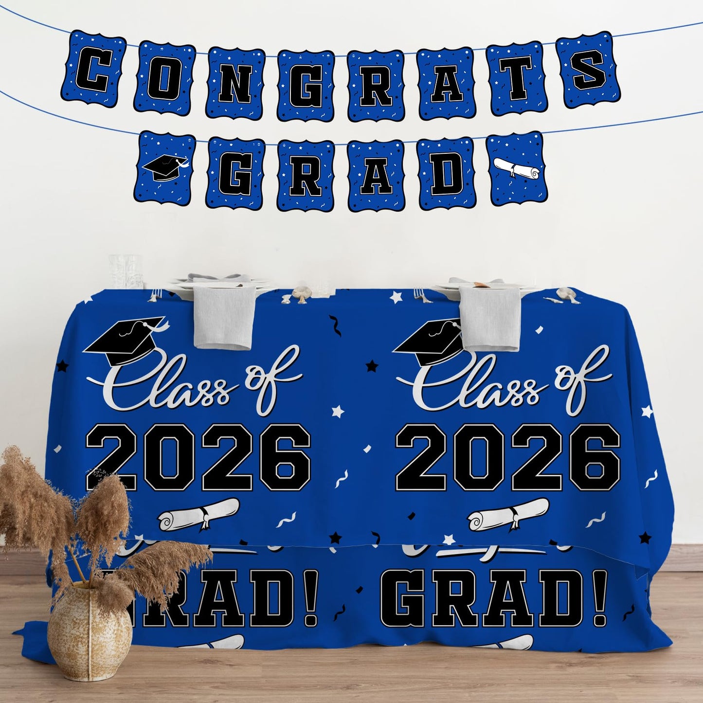 Gatherfun 2026 Graduation Decorations : 2-Pack Congrats Grad Disposable Tablecovers - Class of 2026 Red Themed Table Cloths, for Graduation Party Supplies & Graduation Backdrop, 54" X 108" BST326L